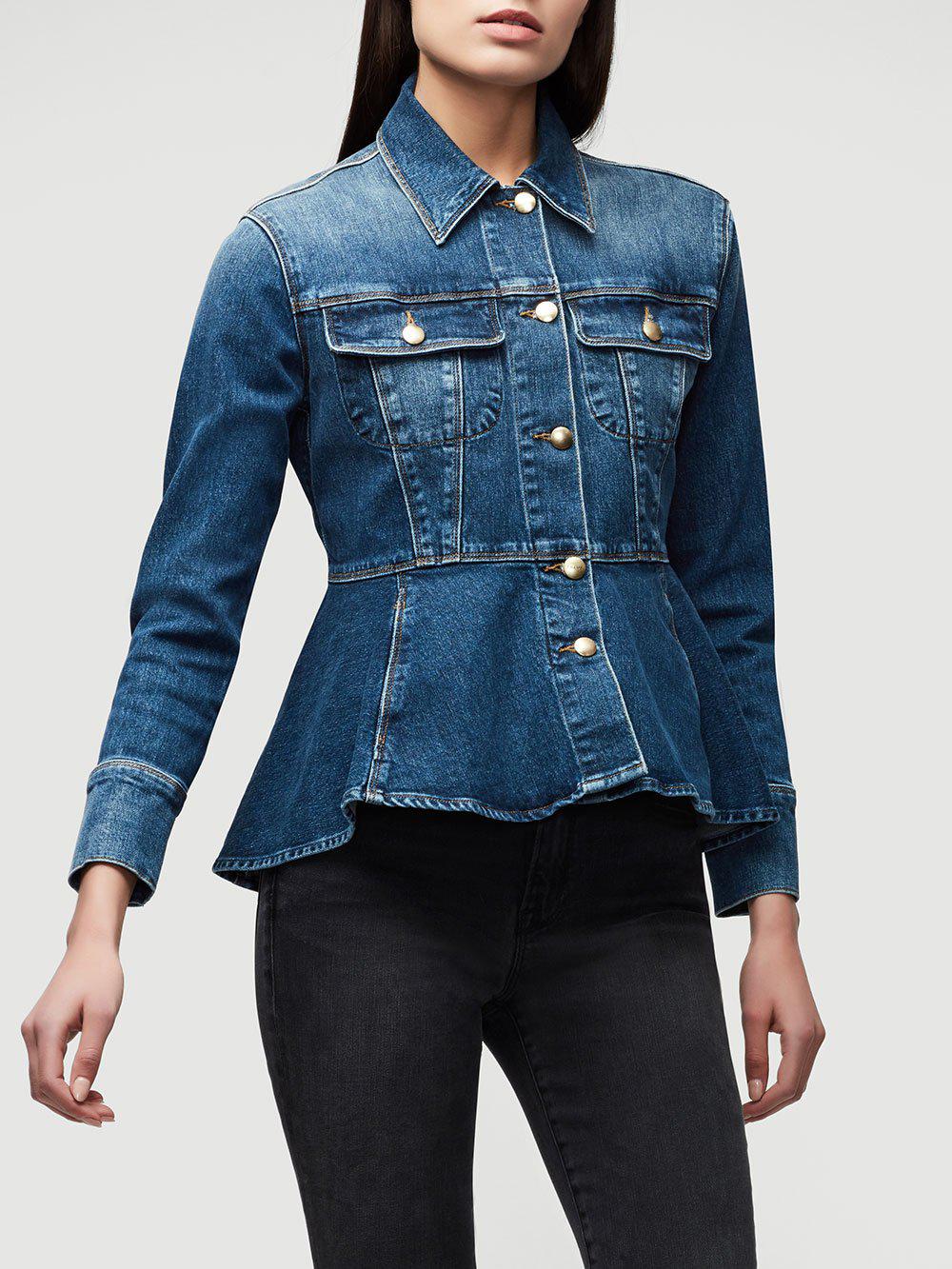 FRAME Denim Flounce Jacket in Blue | Lyst