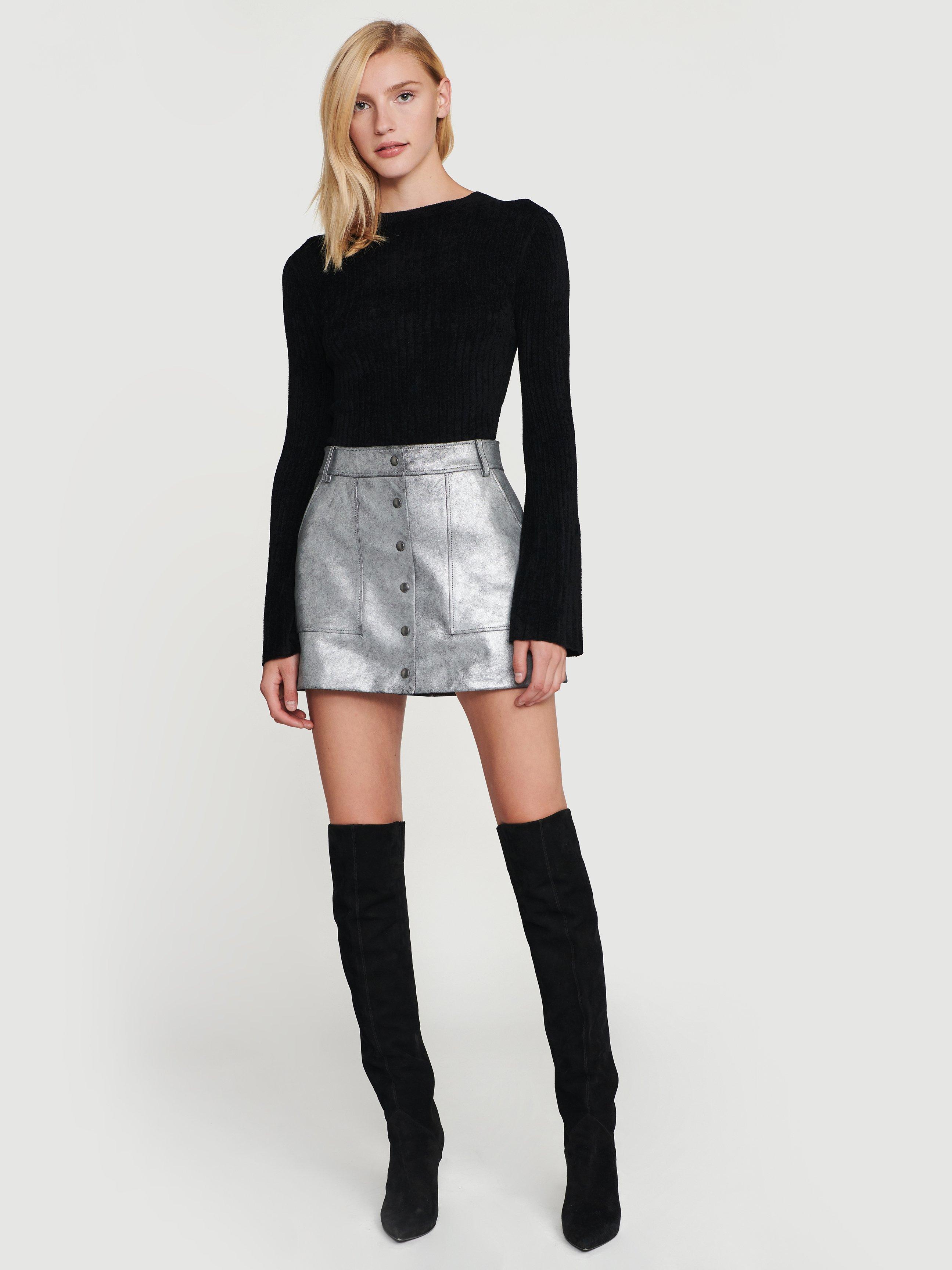 FRAME Silver Leather Skirt in Metallic | Lyst