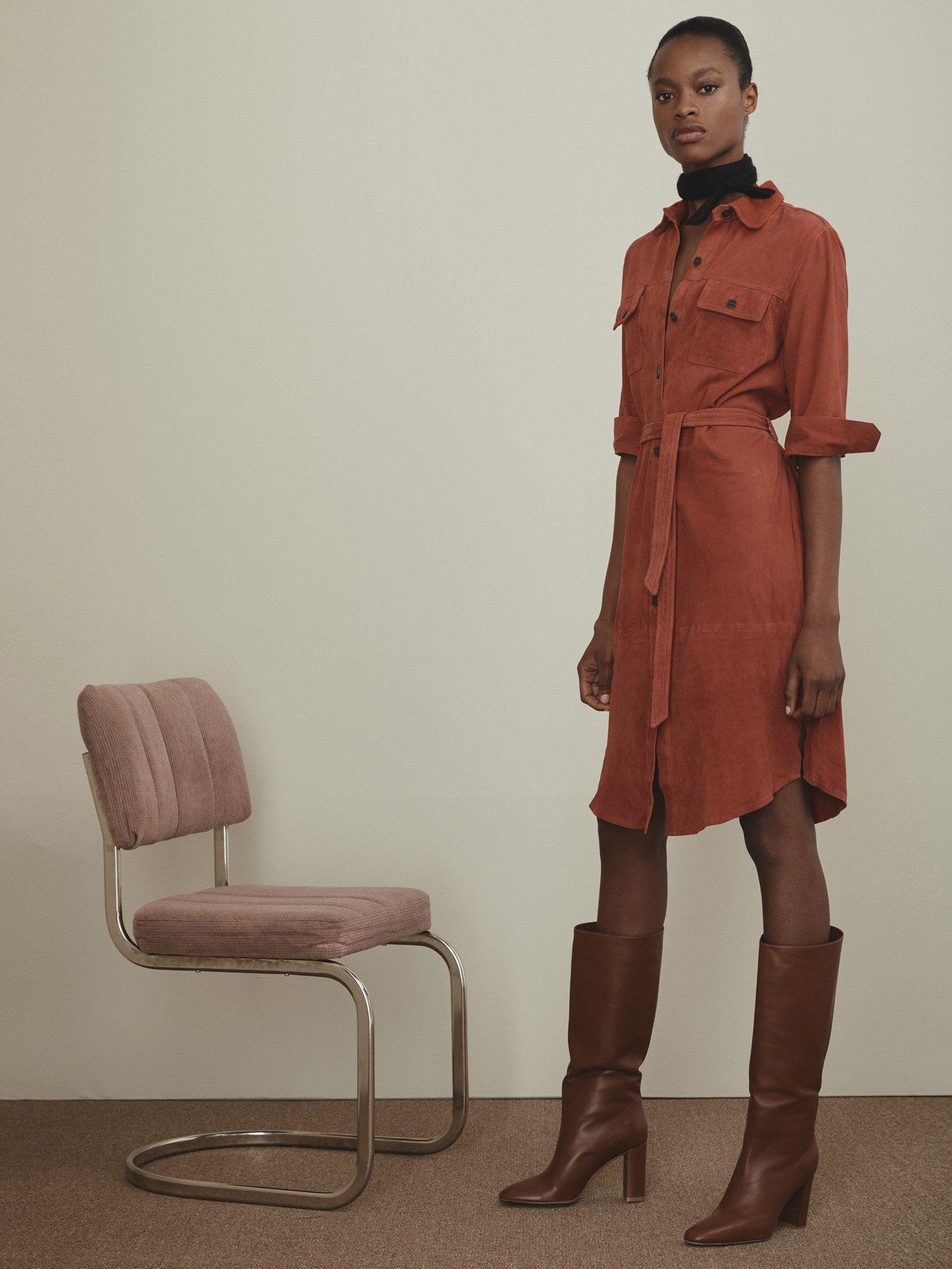 FRAME Suede Military Shirt Dress | Lyst
