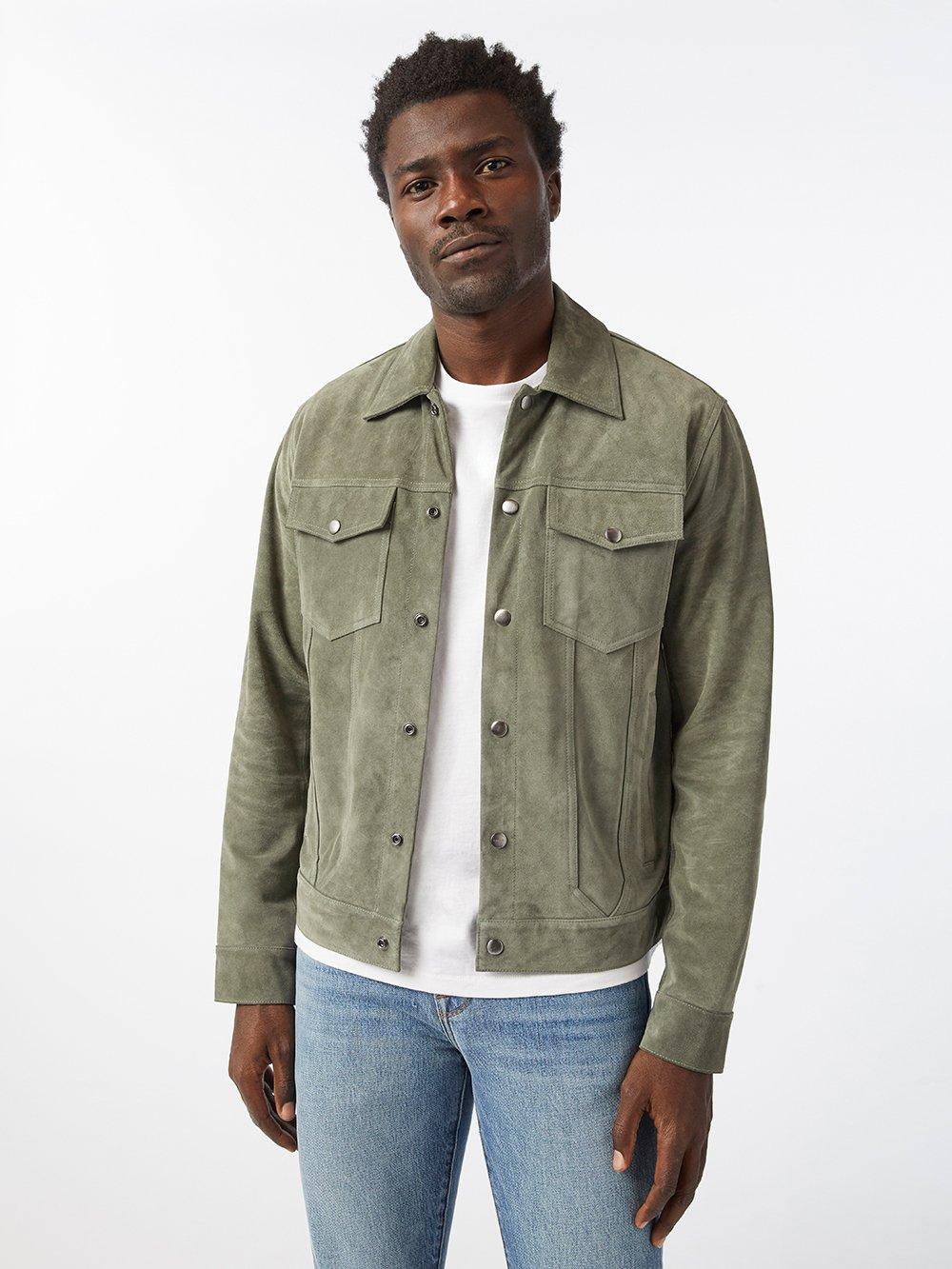 FRAME Modern Suede Trucker in Deep Army 