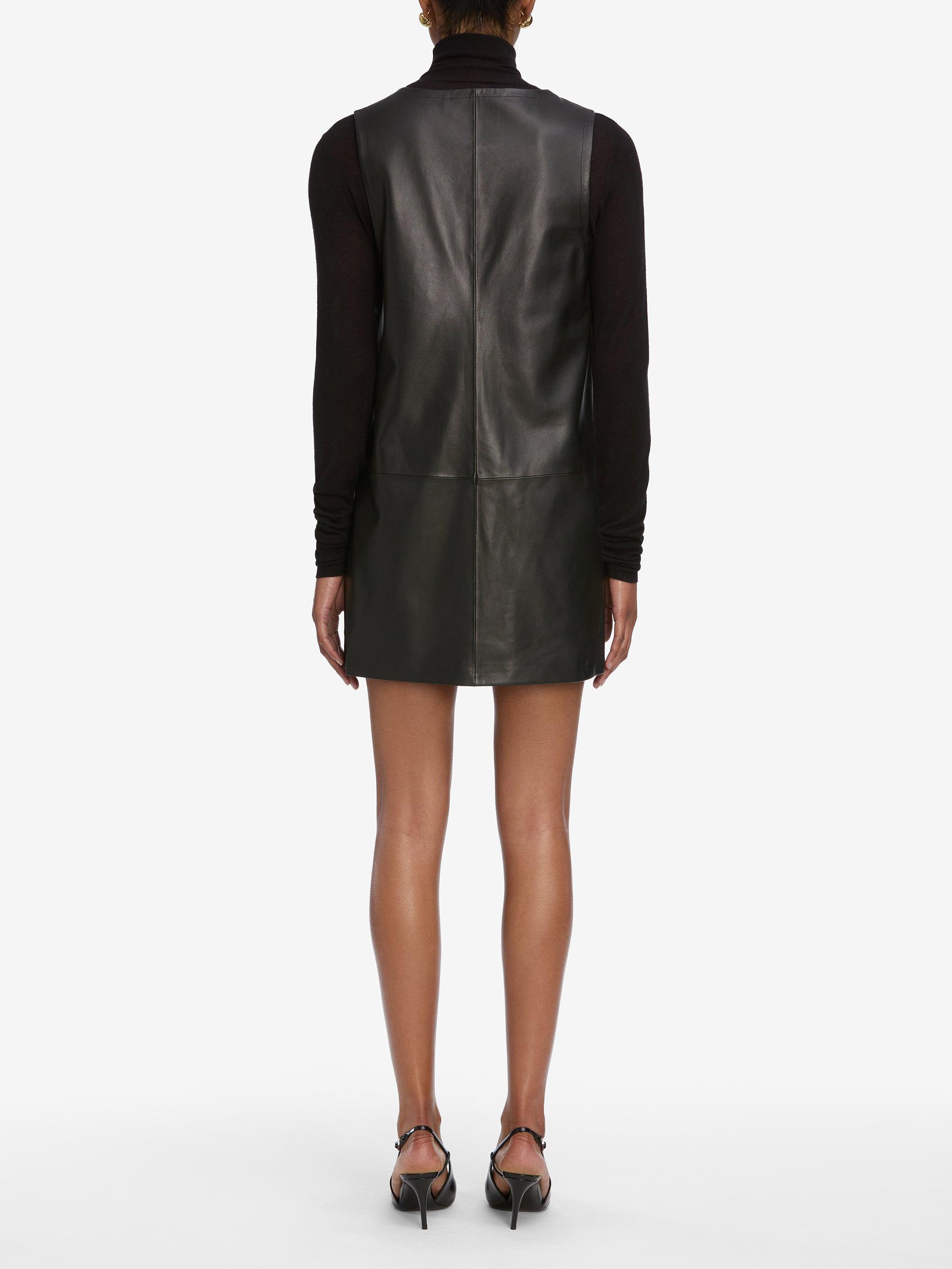 knee length dresses for ladies THE LEATHER GATHERED DRESS BLACK