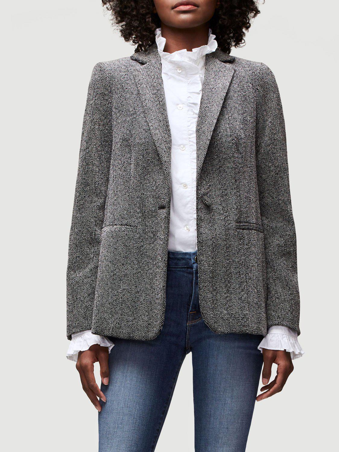 FRAME Velvet Herringbone Blazer in Gray Lyst