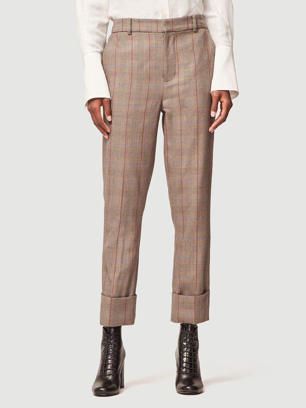 FRAME Wool Cuffed Plaid Pant in Brown 