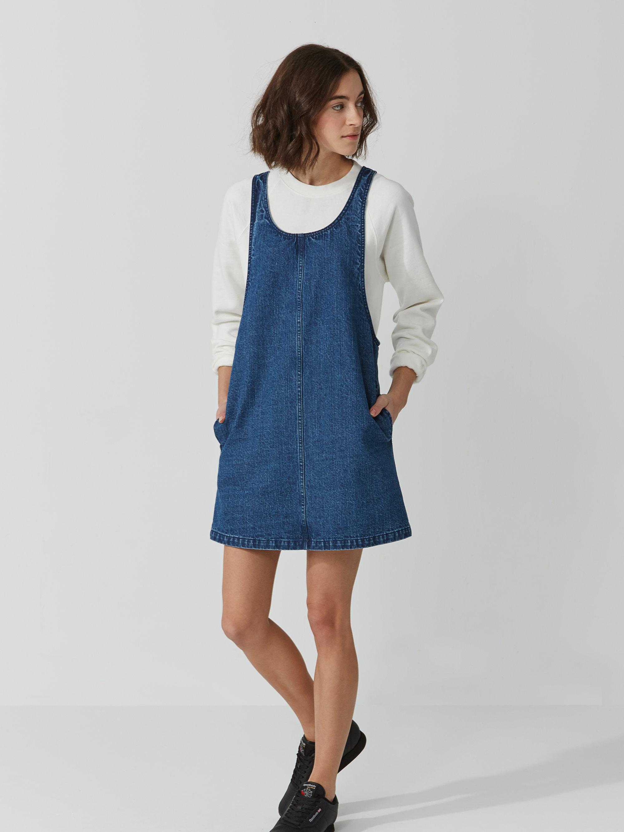 Frank And Oak Pinafore Dress In Denim 