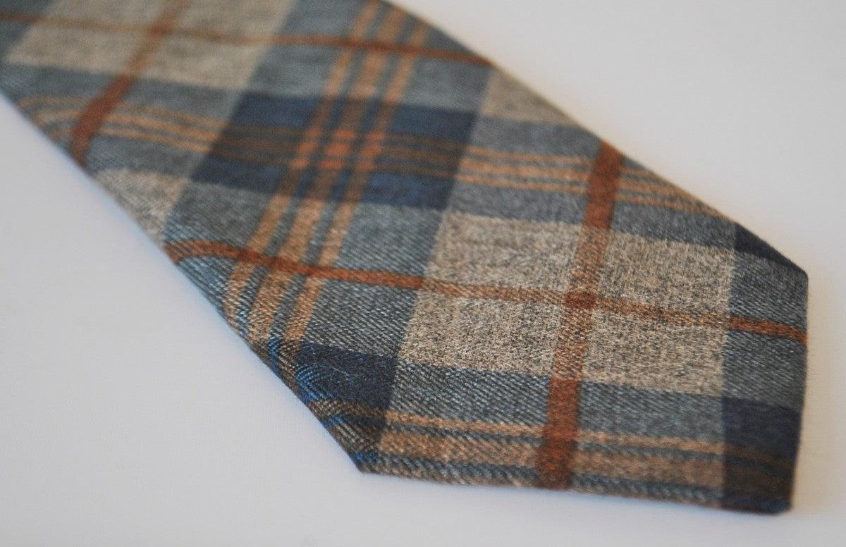 Frederick Thomas navy blue and orange check tweed wool men's tie FT3365