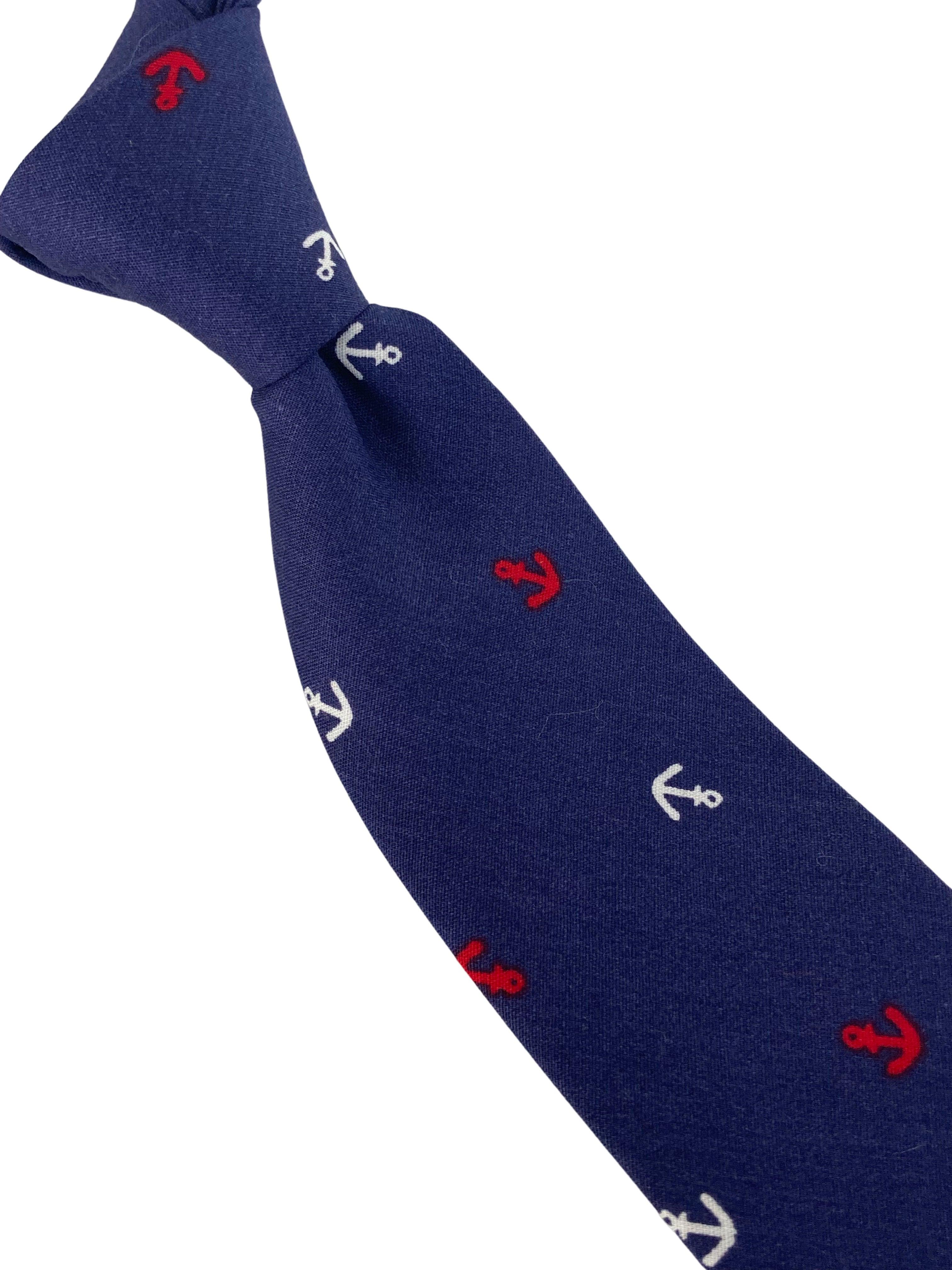 light blue nautical anchor print mens cotton tie by Frederick Thomas