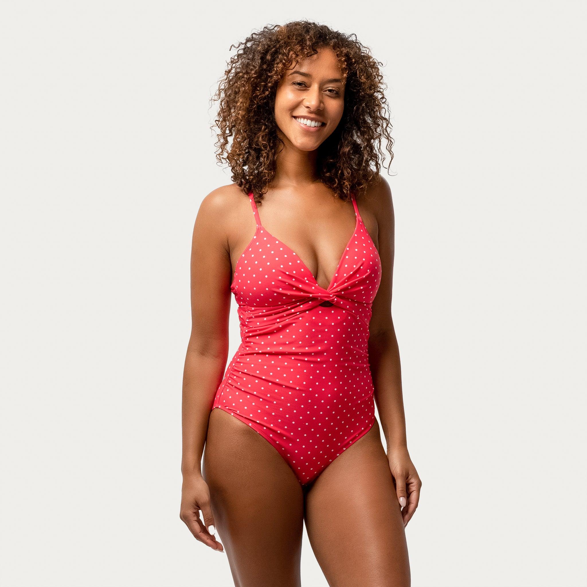 Free Country Polka Dot Twist Front One Piece Swimsuit In Poppy Red White Red Lyst