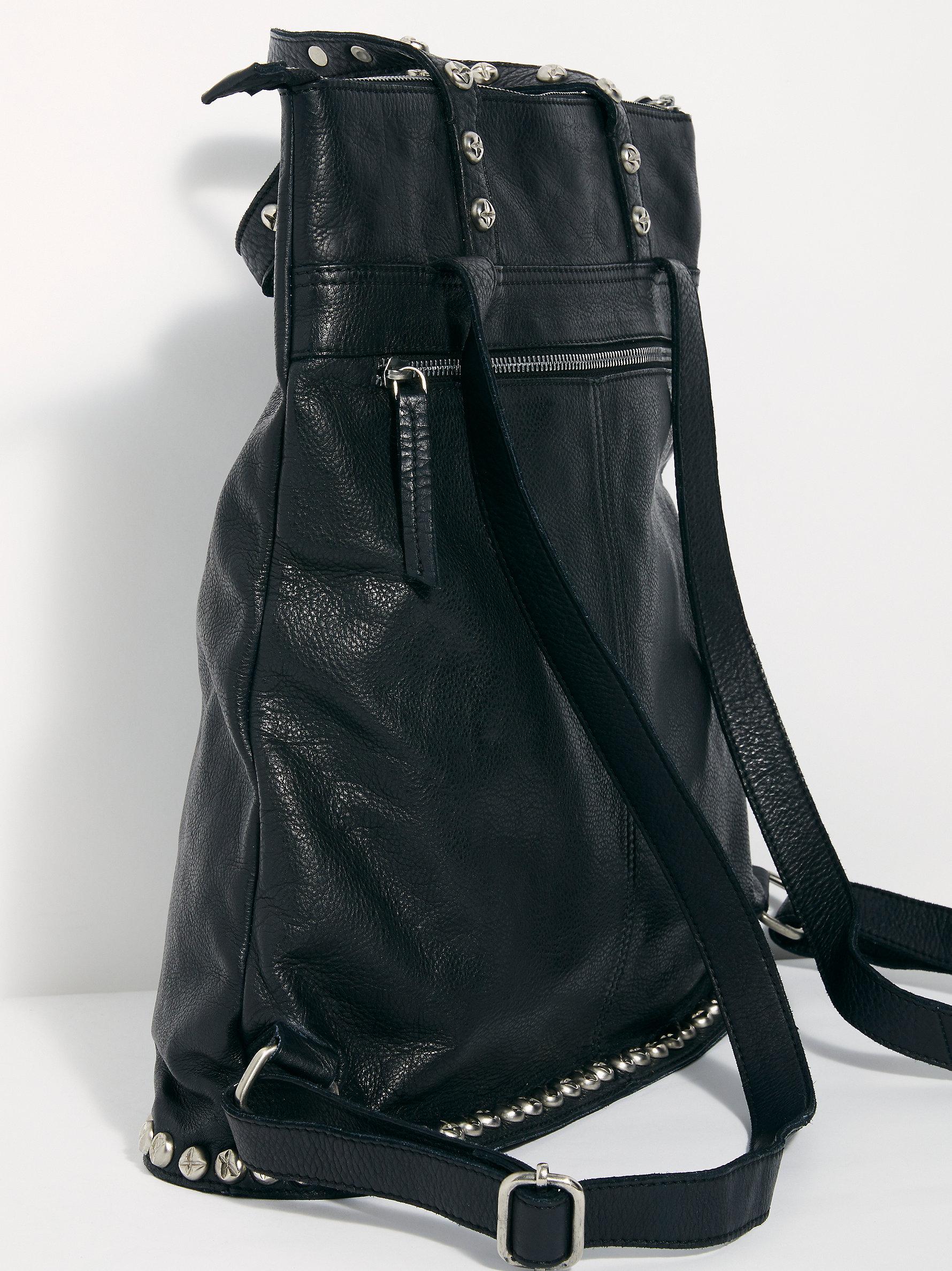 black leather studded backpack