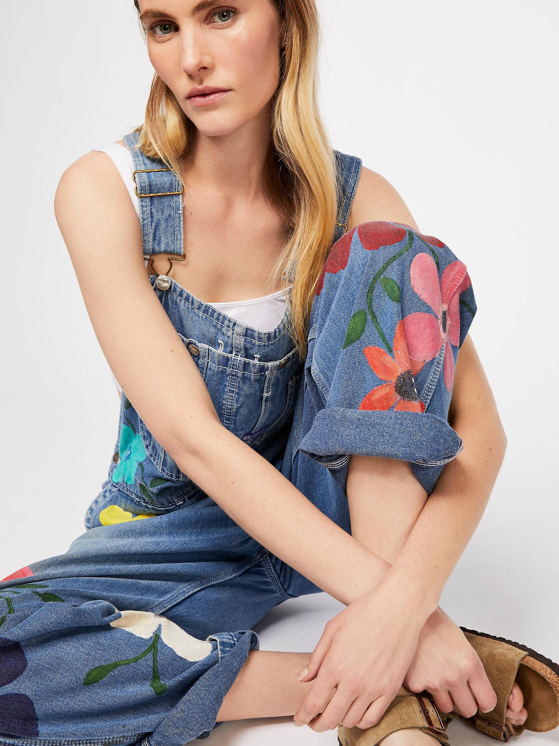 Free People Rialto Jean Project Floral Painted Overalls in Blue | Lyst