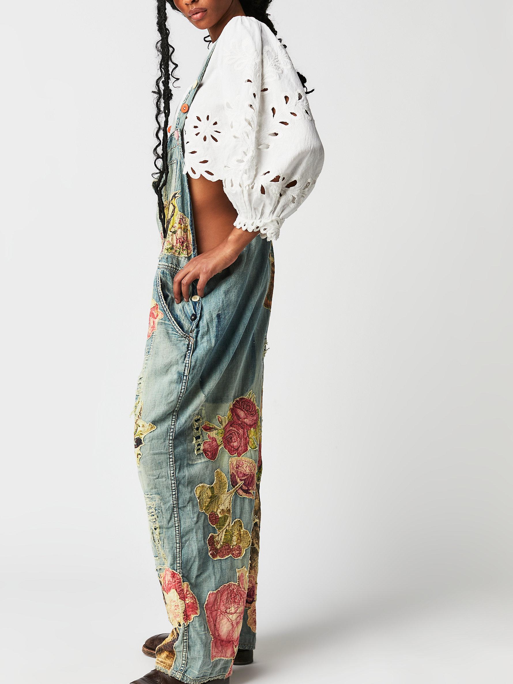 Free People Magnolia Pearl Rose Embroidered Overalls | Lyst display picture 1