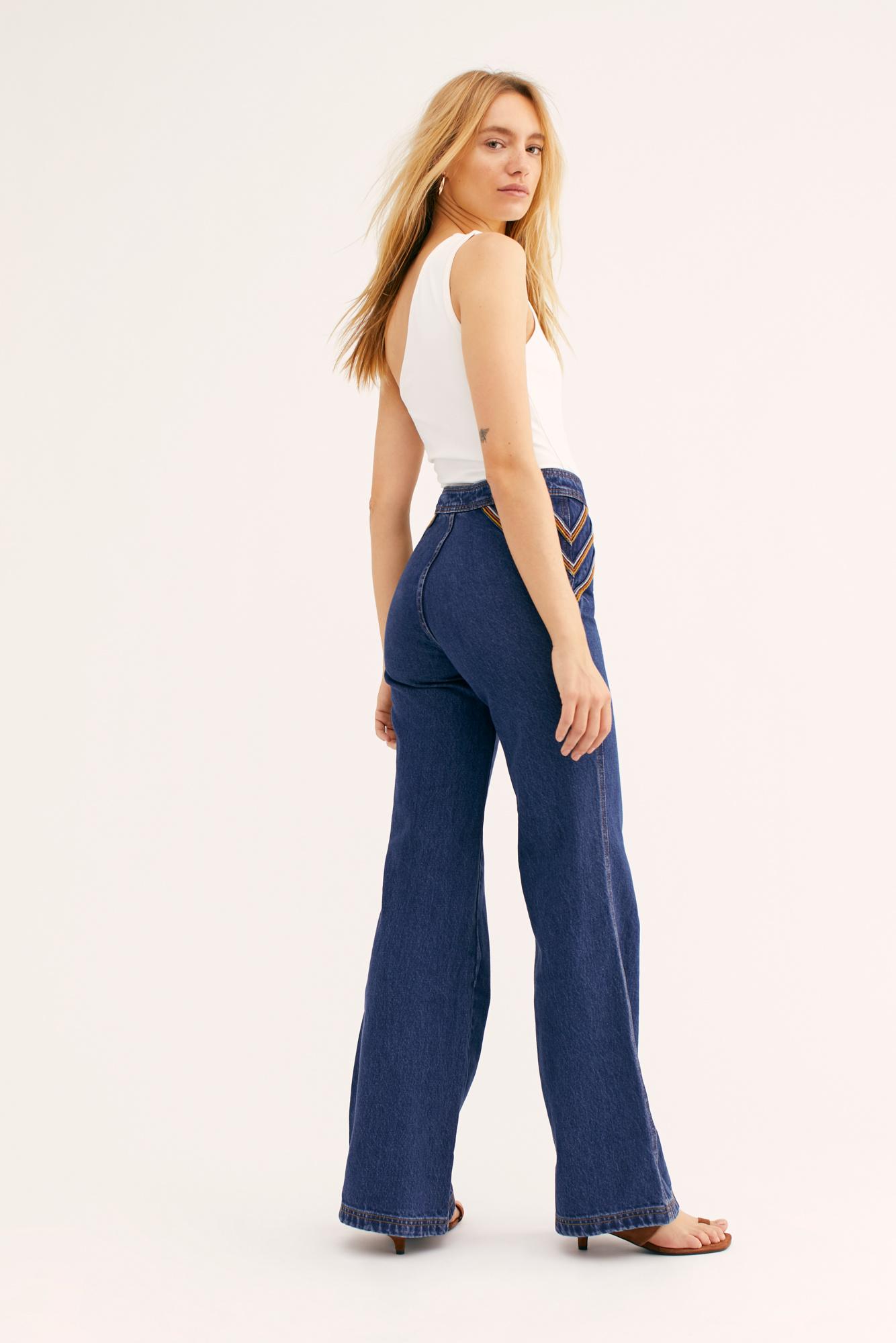 Free People Over The Rainbow Flare Jeans in Blue