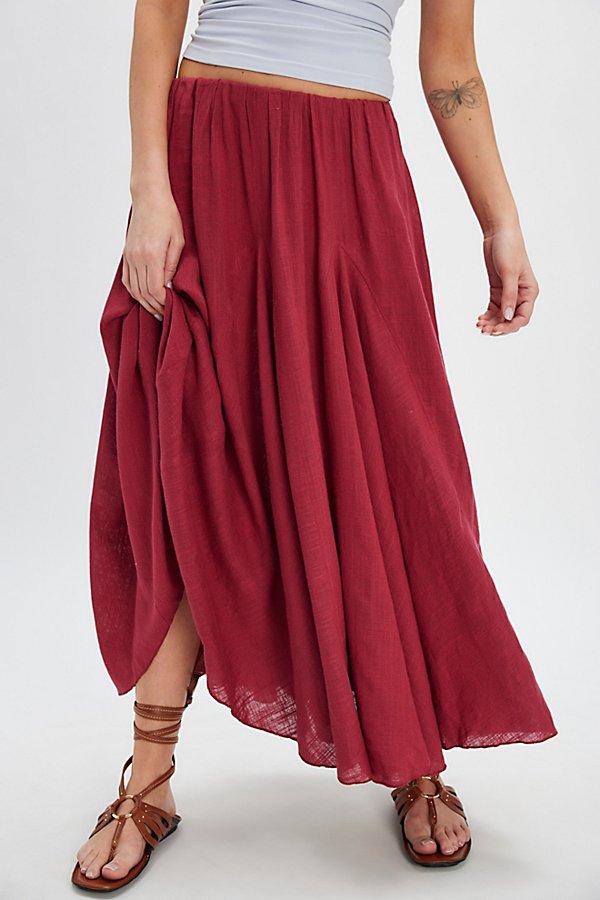 Free People Madras That Solid Linen Maxi Skirt in Red | Lyst