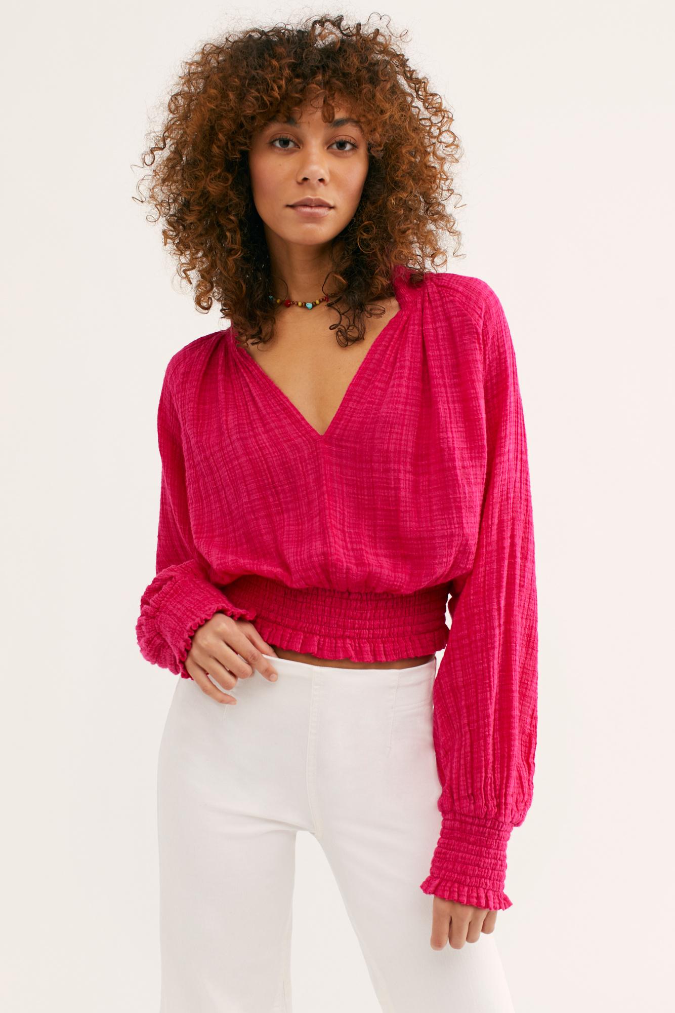 free people one solid smocked top