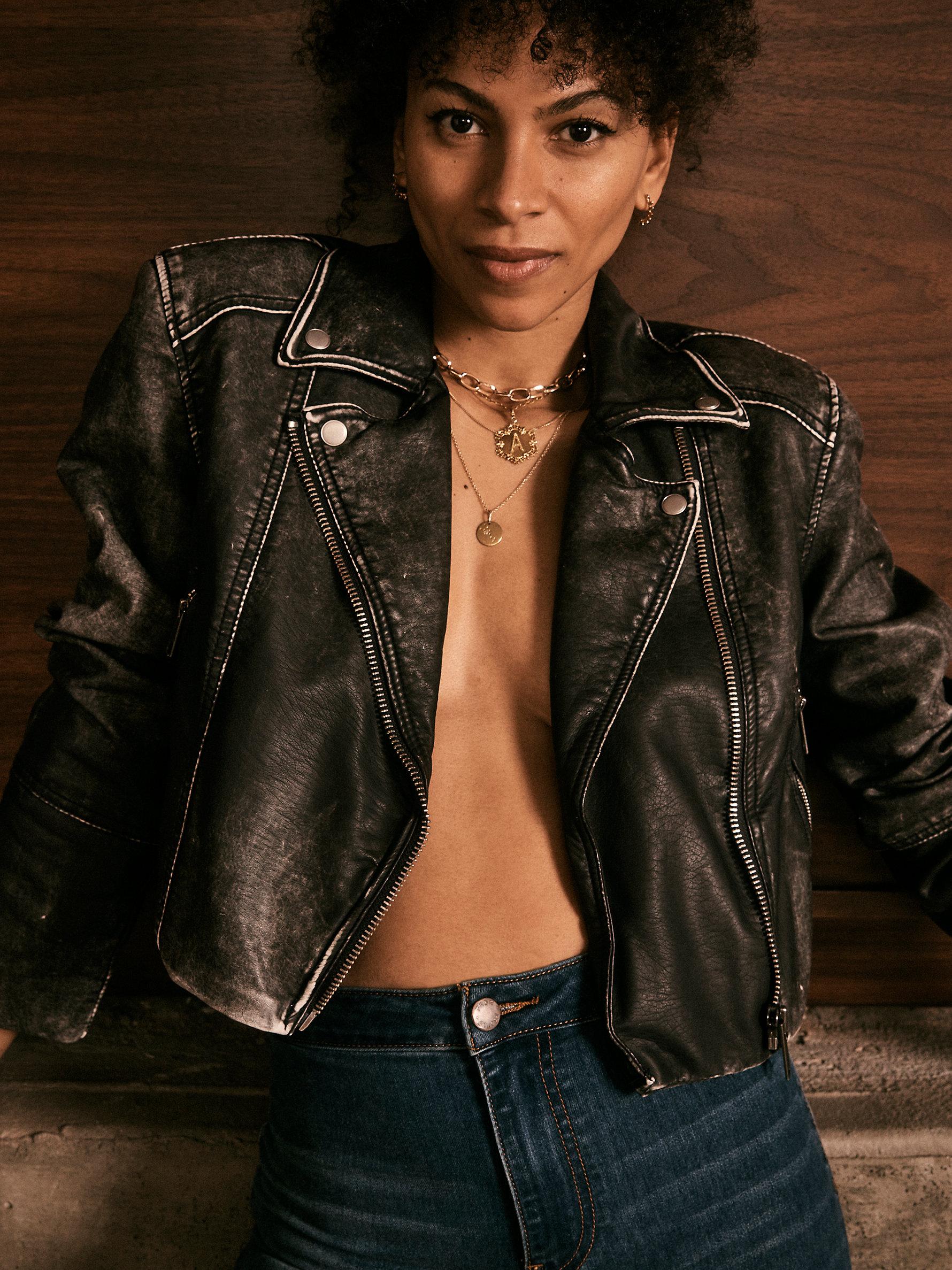 cropped vegan leather jacket