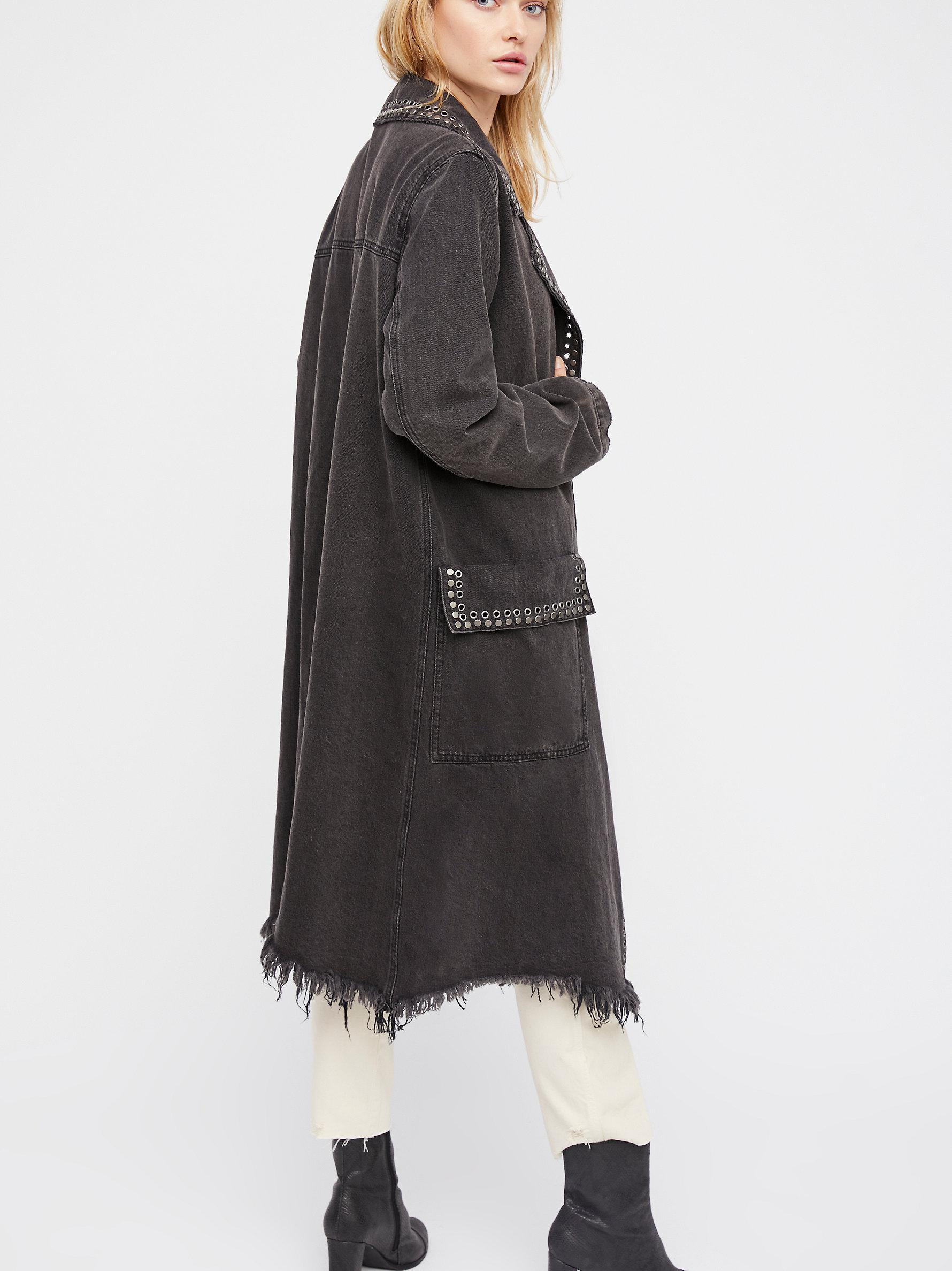 black denim duster coat