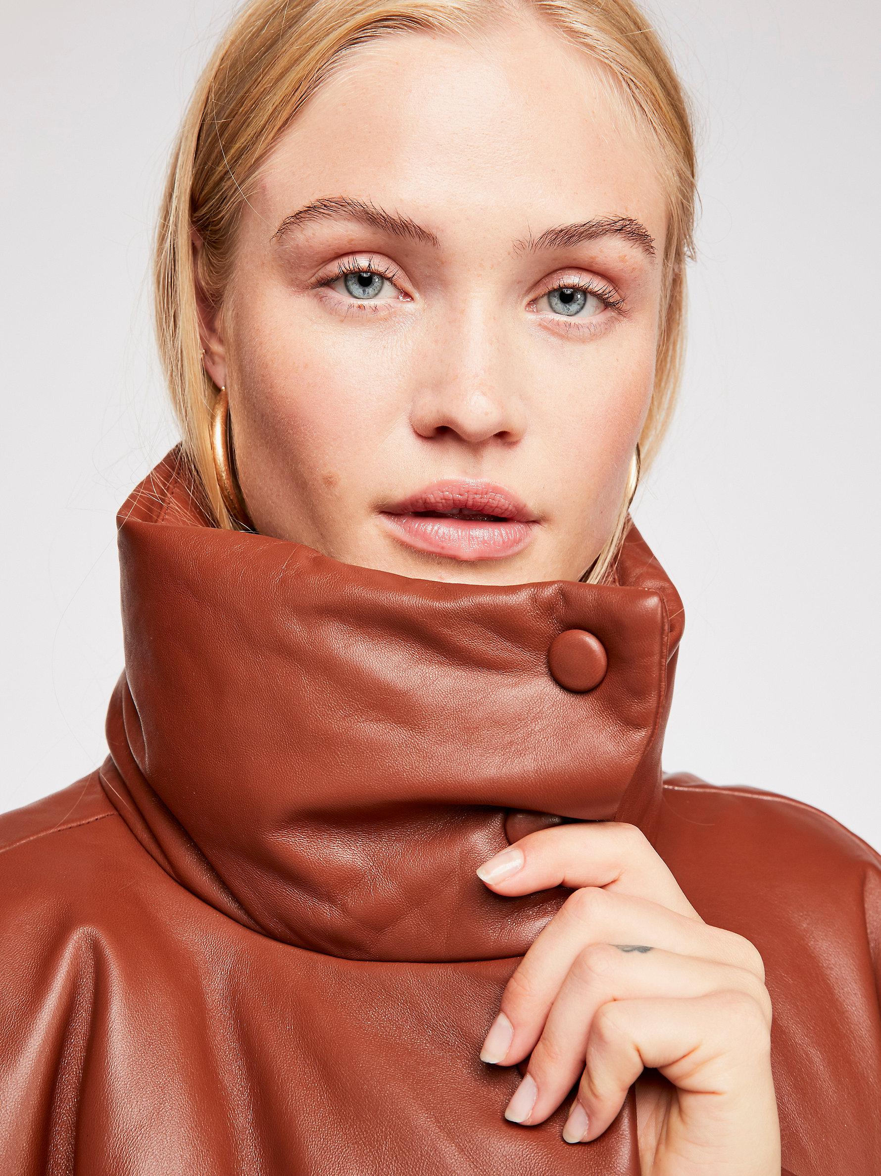 Free People Leather Puffer Jacket in Brown Lyst