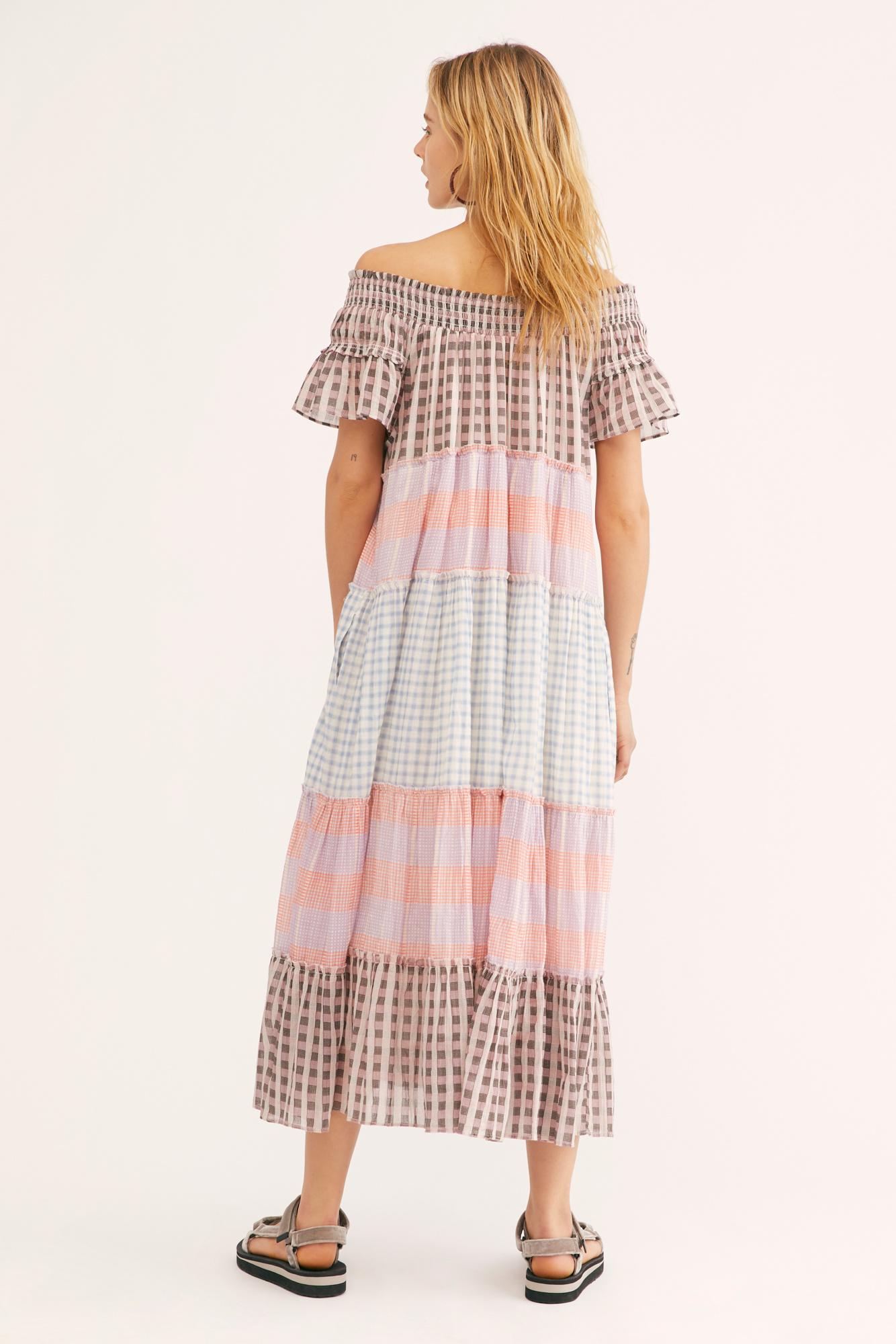 Plaid Off-the-shoulder Maxi Dress 