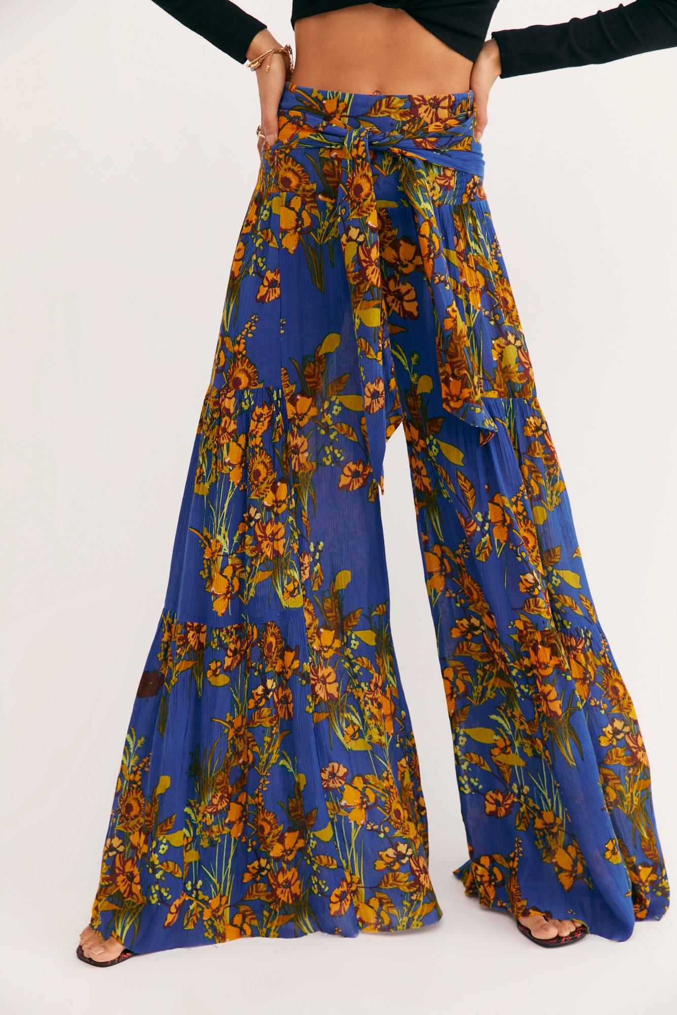 Free People Fp One Aloha Printed Wide-leg Trousers in Blue | Lyst