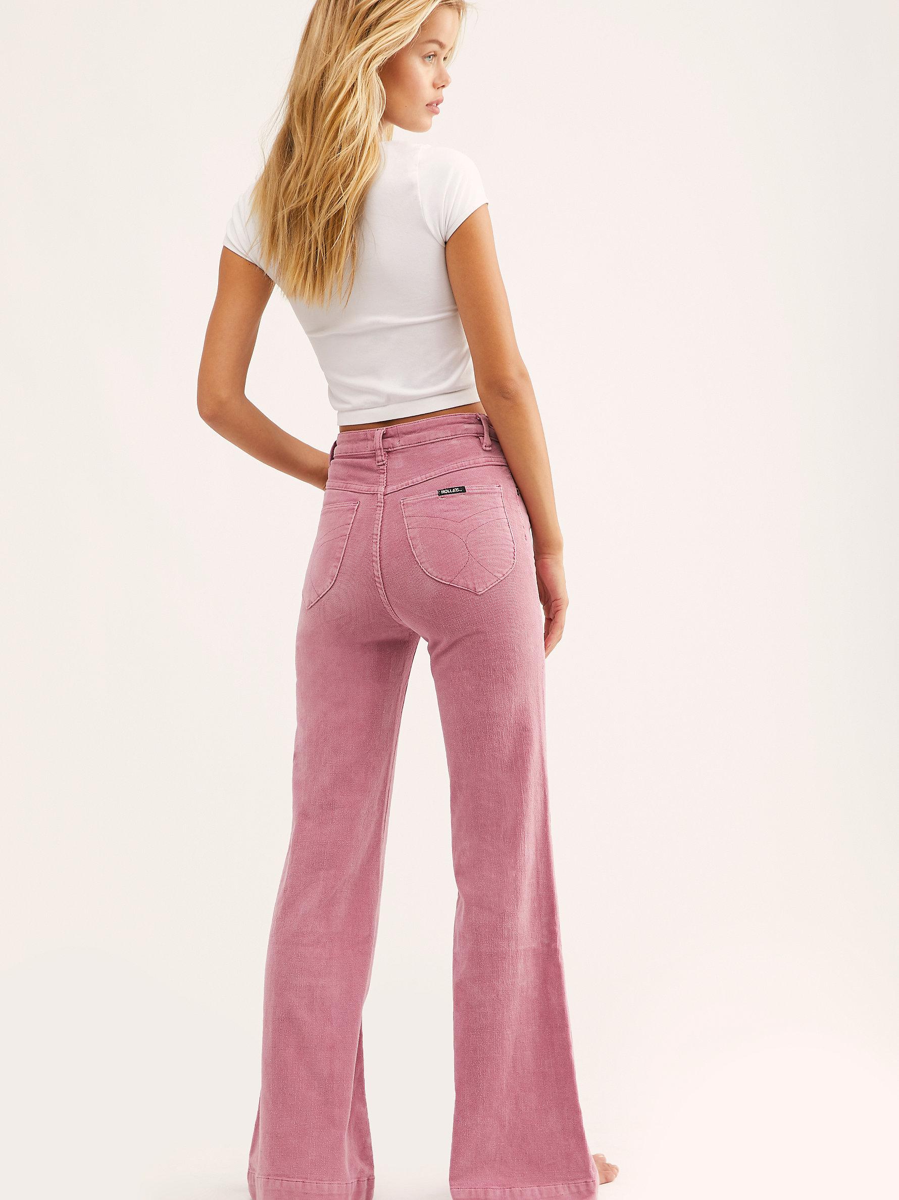 Free People Rolla's East Coast Cord Flare Pants in Pink