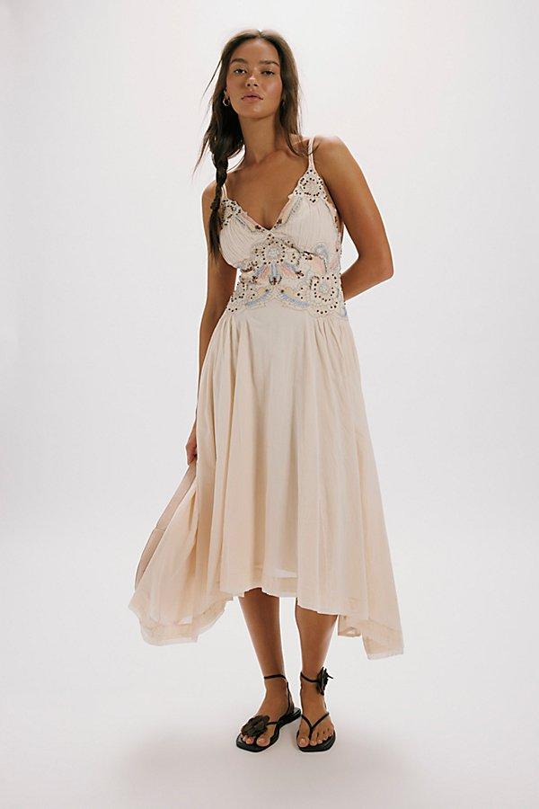 Free People Dusty Bloom Embroidered Midi Dress in Natural | Lyst