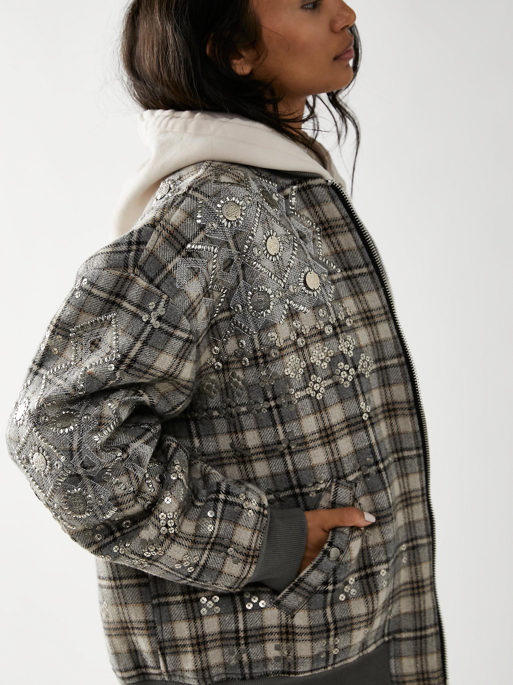 Free People Louie Embellished Bomber Jacket in Gray Lyst