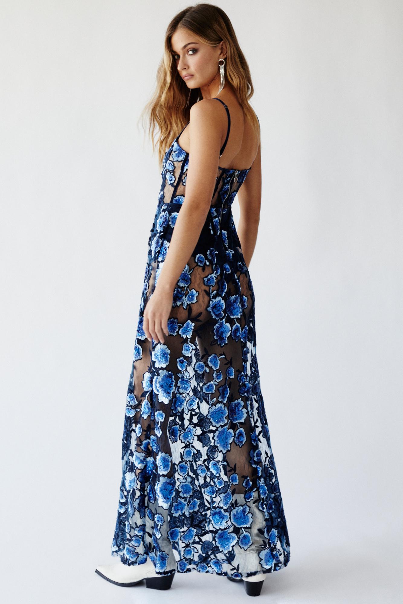 Free People Victoria Embroidered Sequin Maxi Party Dress By For Love Lemons in Blue Lyst