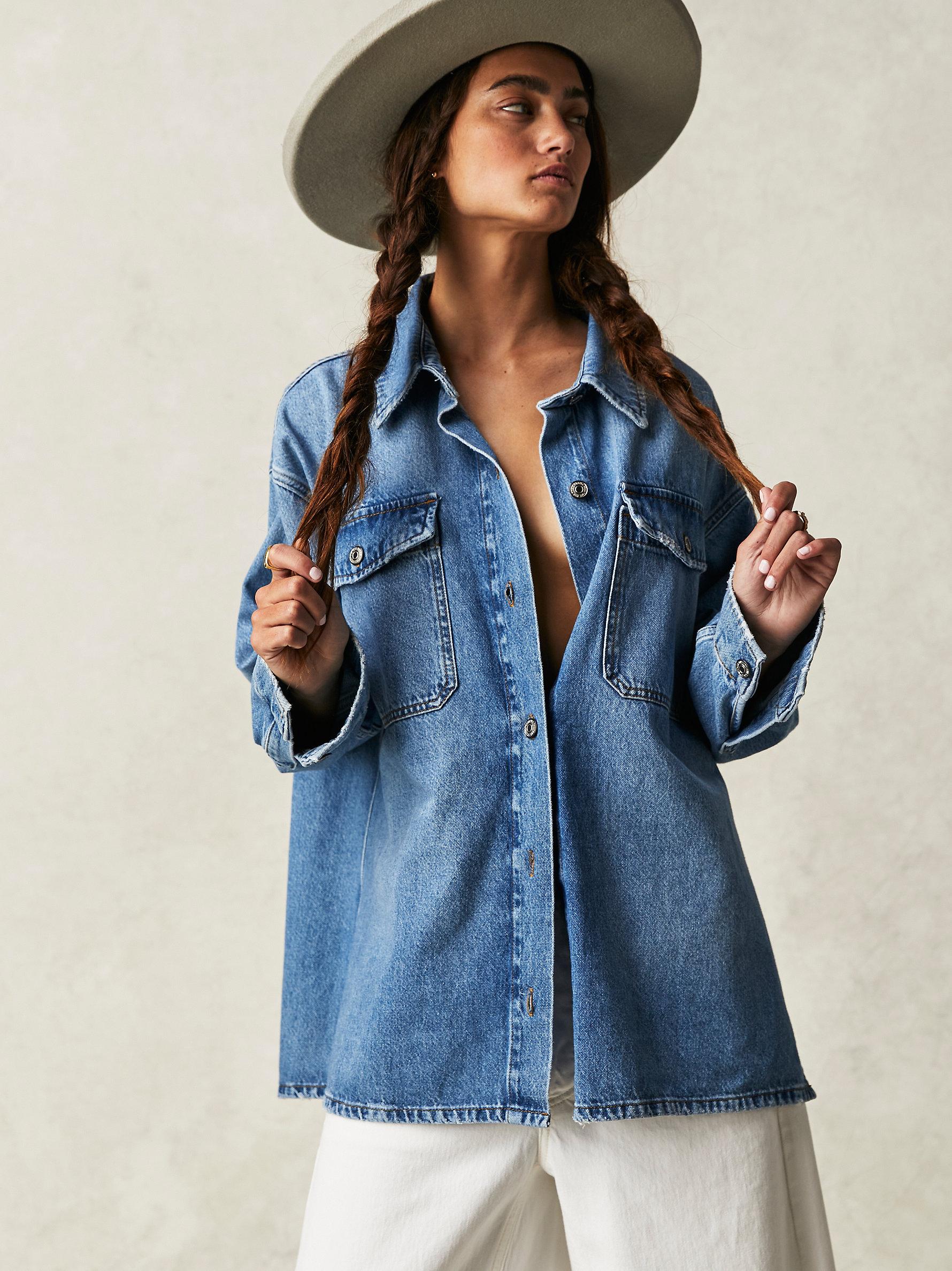 Free People We The Free Leon Denim Top in Blue | Lyst