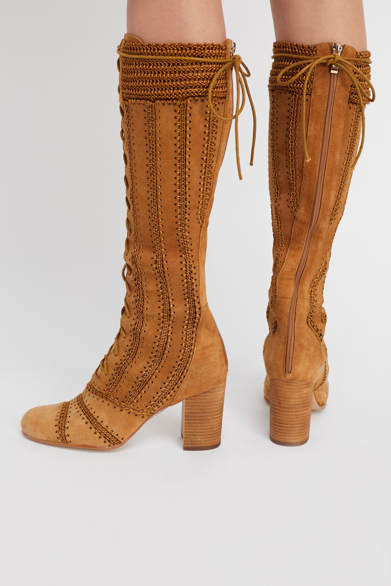 Free People Suede Blaire Laceup Boot By Silent D in Tan