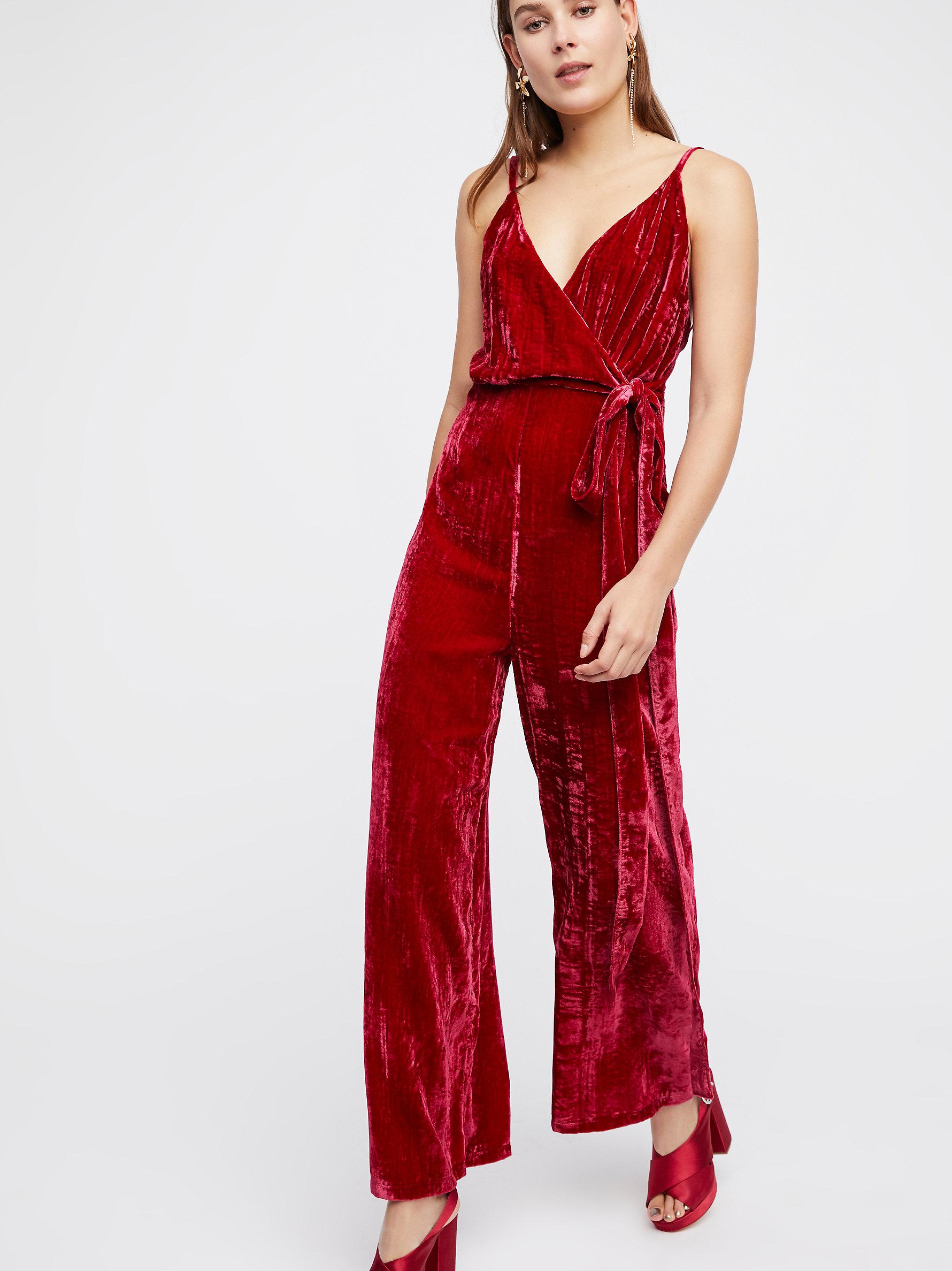 Free People Cabbage Rose Velvet Jumpsuit in Burgundy (Red) - Lyst