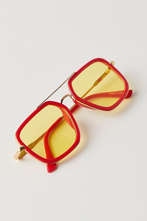 ISO (not for sale!): Free People Luna Sunglasses — Yellow Lenses with Red Frame Red Oversized Retro-Vintage Grandpa Tinted Sunglasses with  main image 4