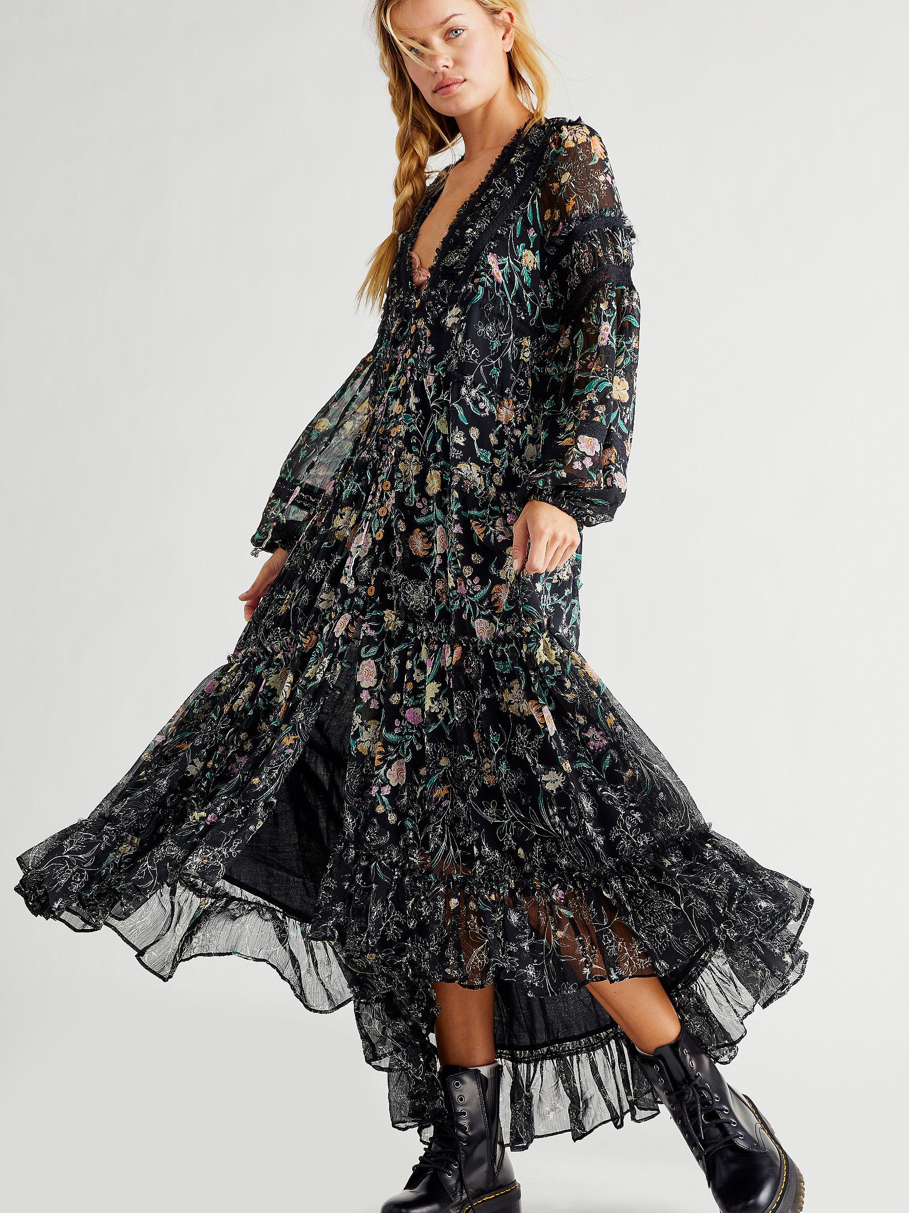 People Cassis Printed Chiffon Dress 