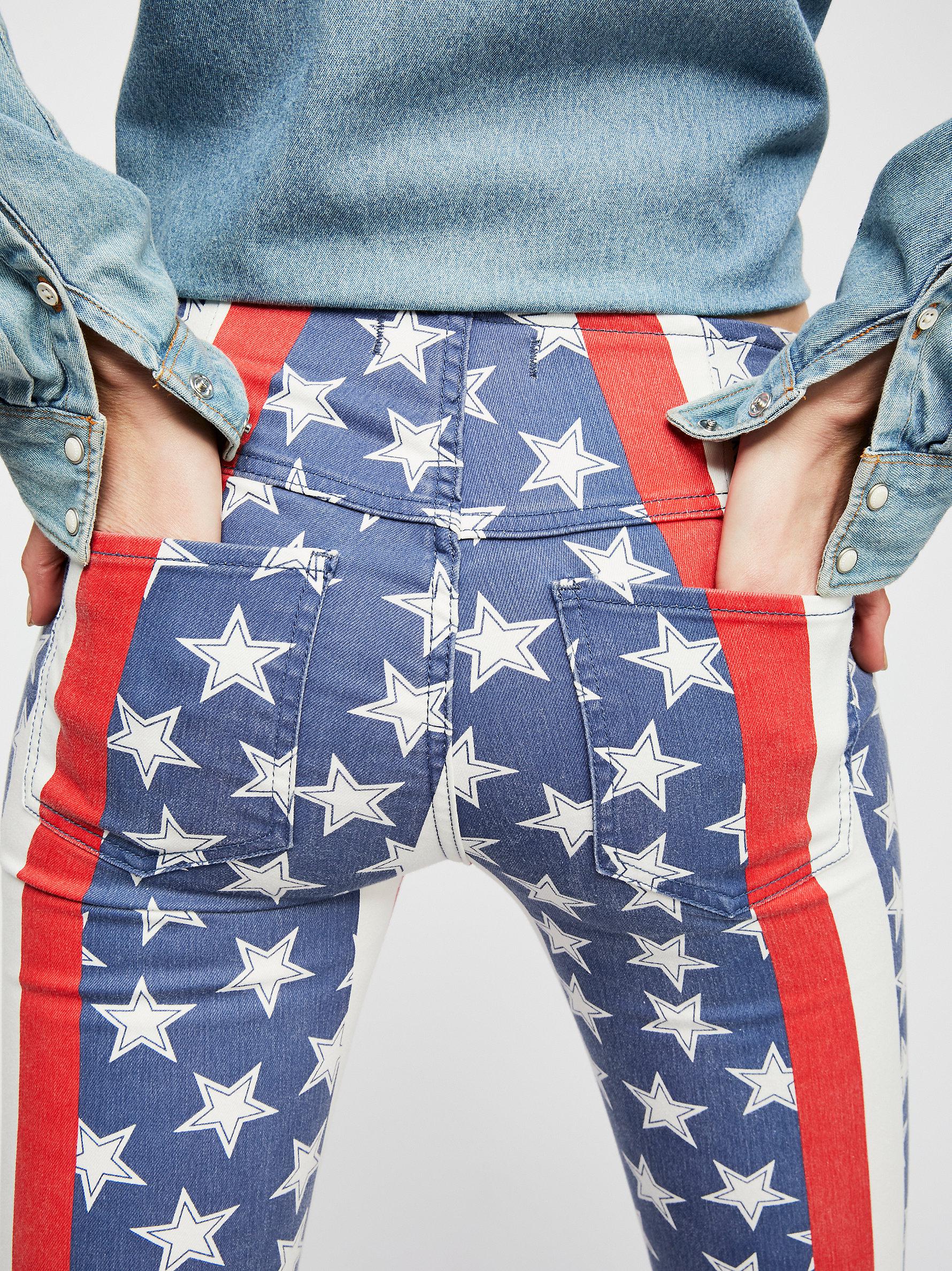 Free People Penny Pull-on Stars & Stripes Flare Jeans in Blue | Lyst