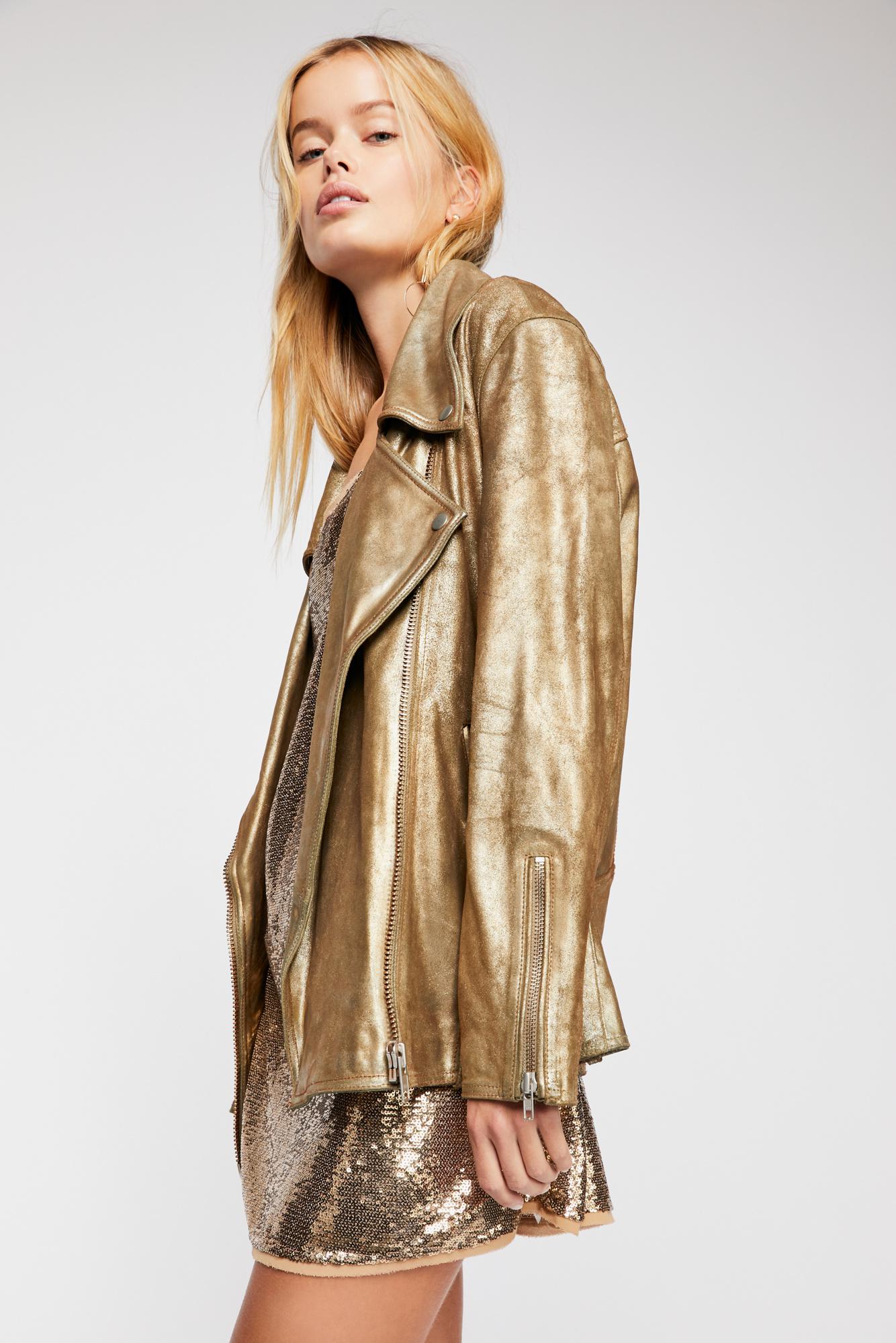 Free People Jealousy Leather Moto Jacket By We The Free In Gold Metallic Lyst