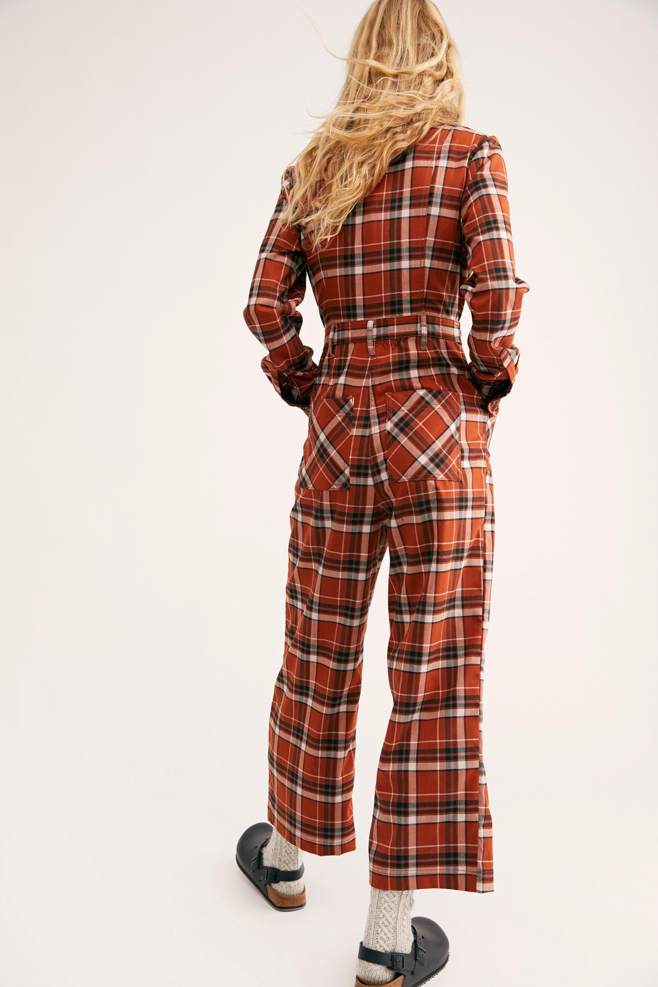 free people plaid jumpsuit