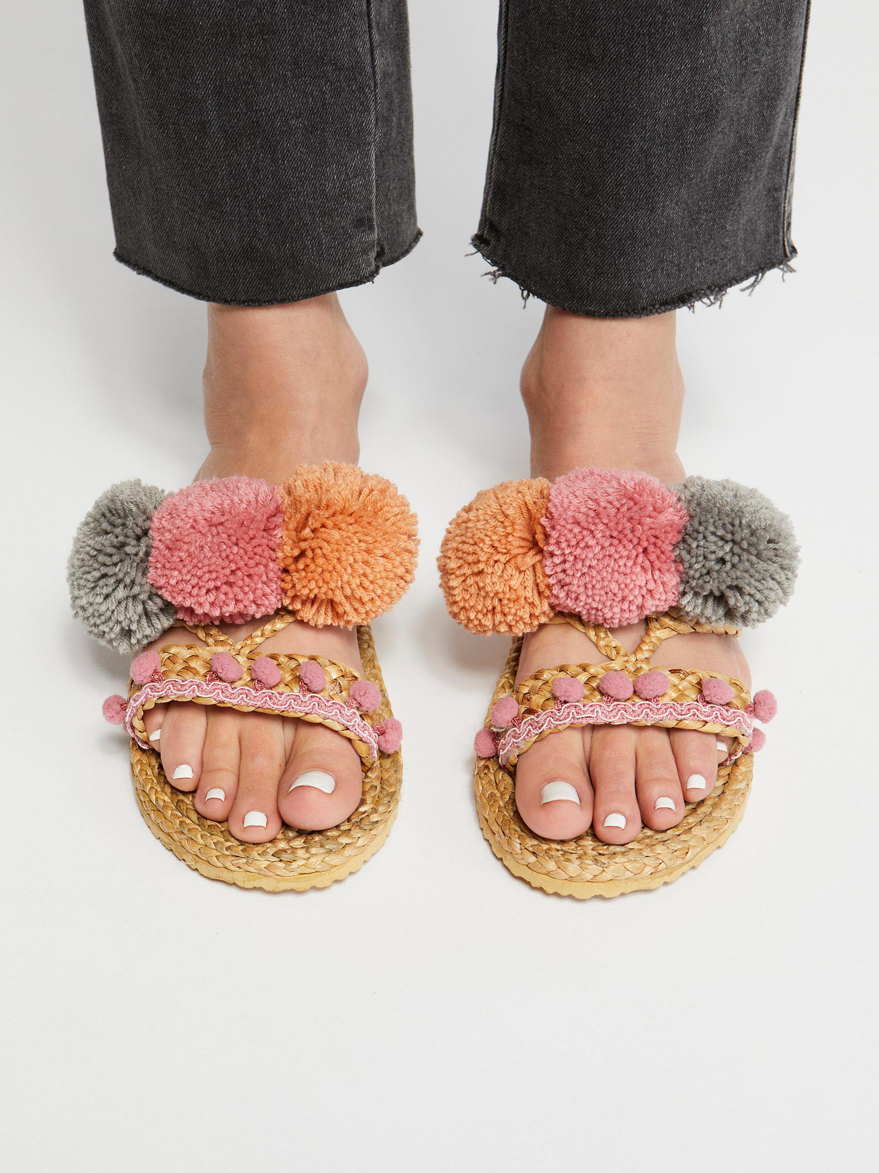 pom pom slide sandals