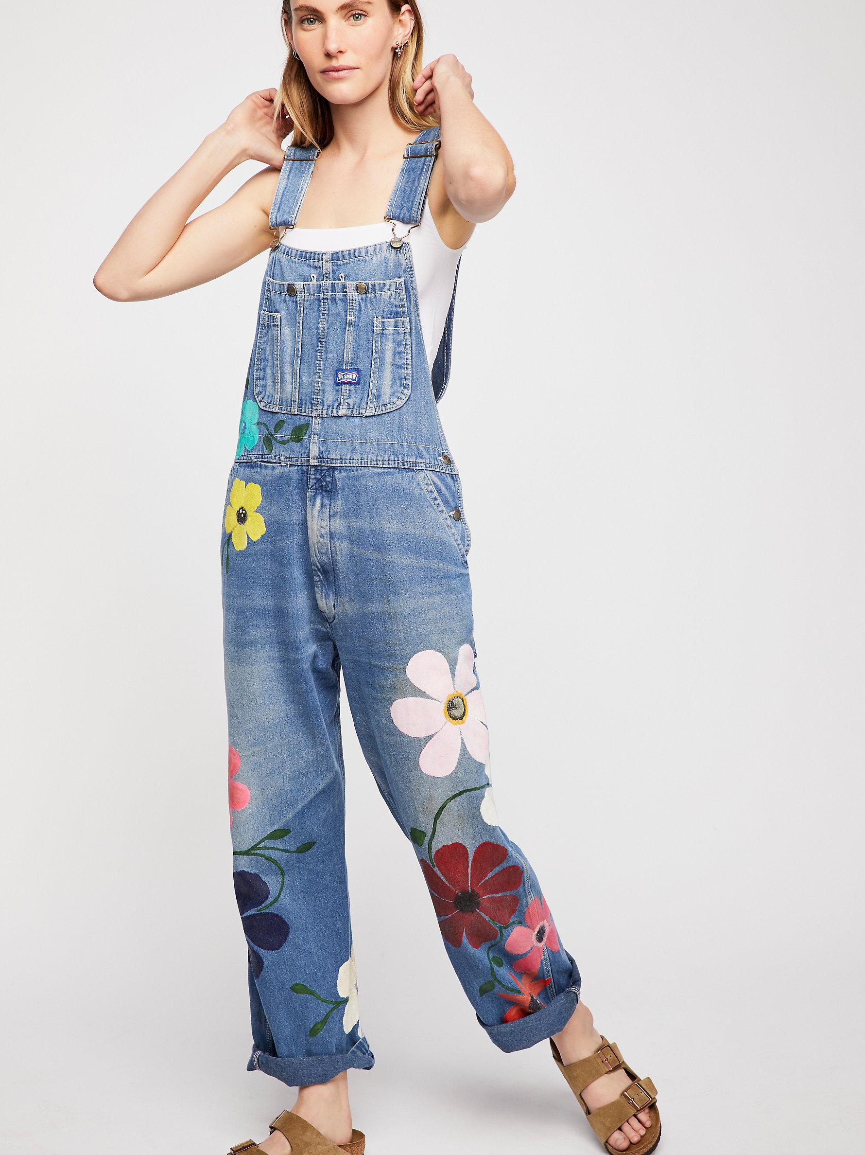 Denim overalls with flowers outlet