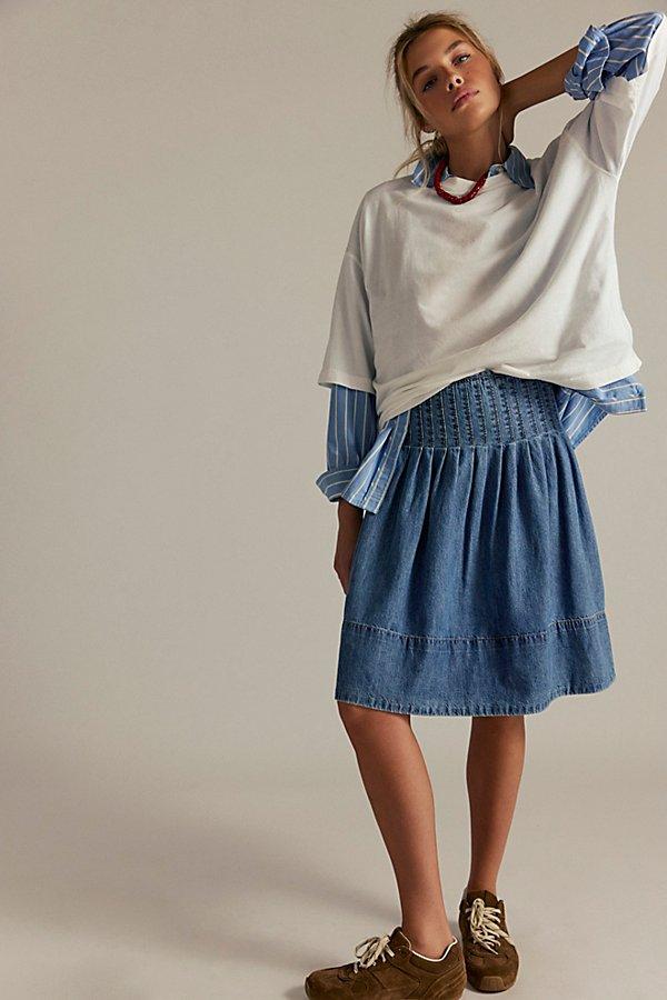 Free People Peyton Pintuck Denim Midi Skirt in Blue Lyst UK