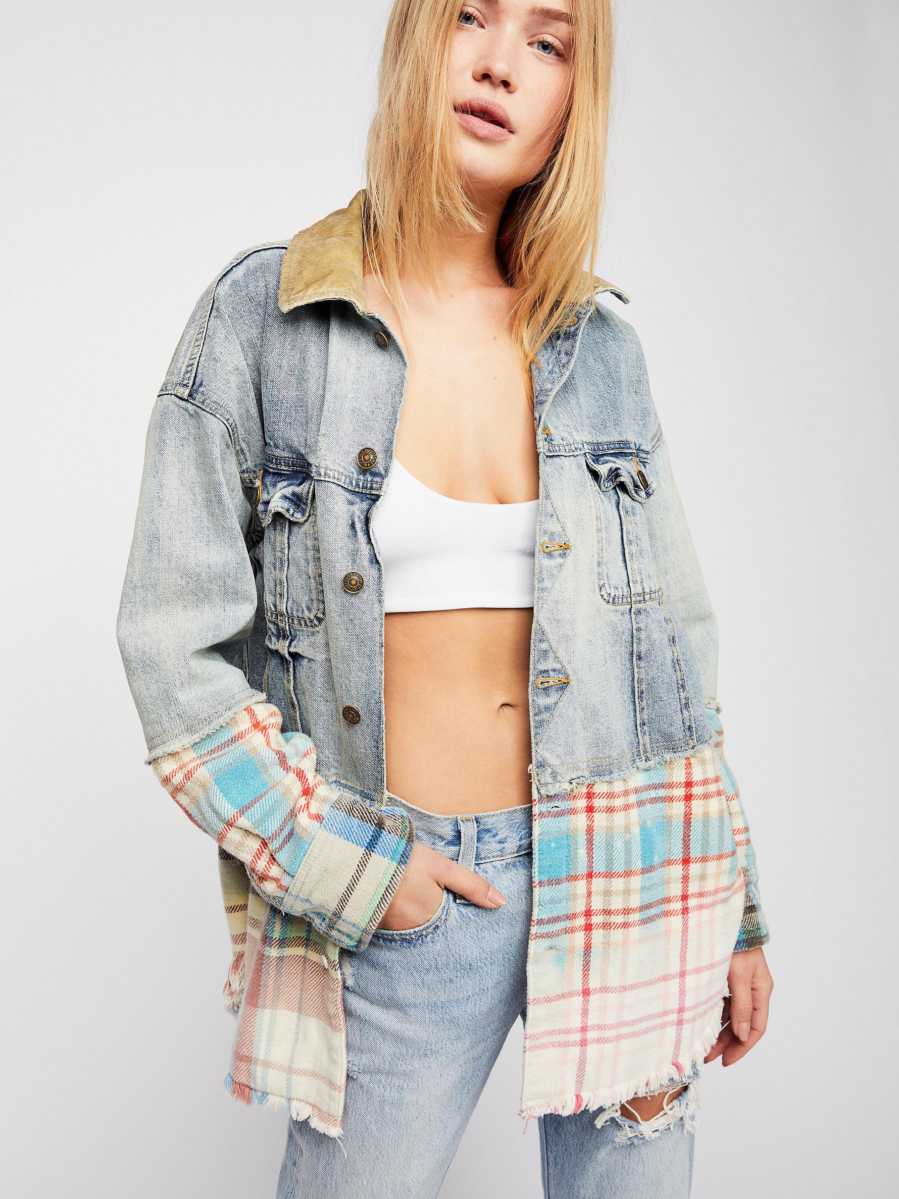 sirius plaid mixed denim jacket