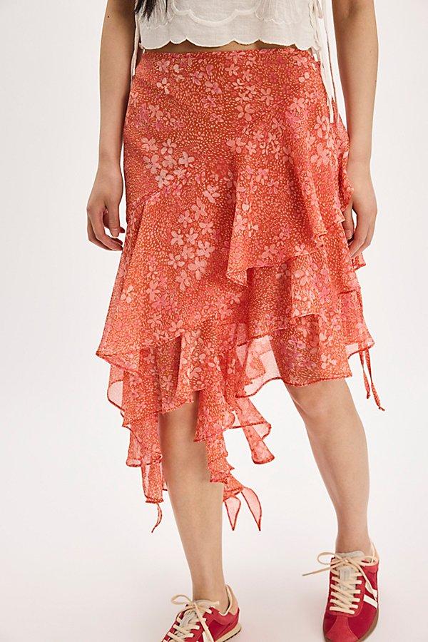 Free People Heather Ruffle Cascade Skirt in Red | Lyst