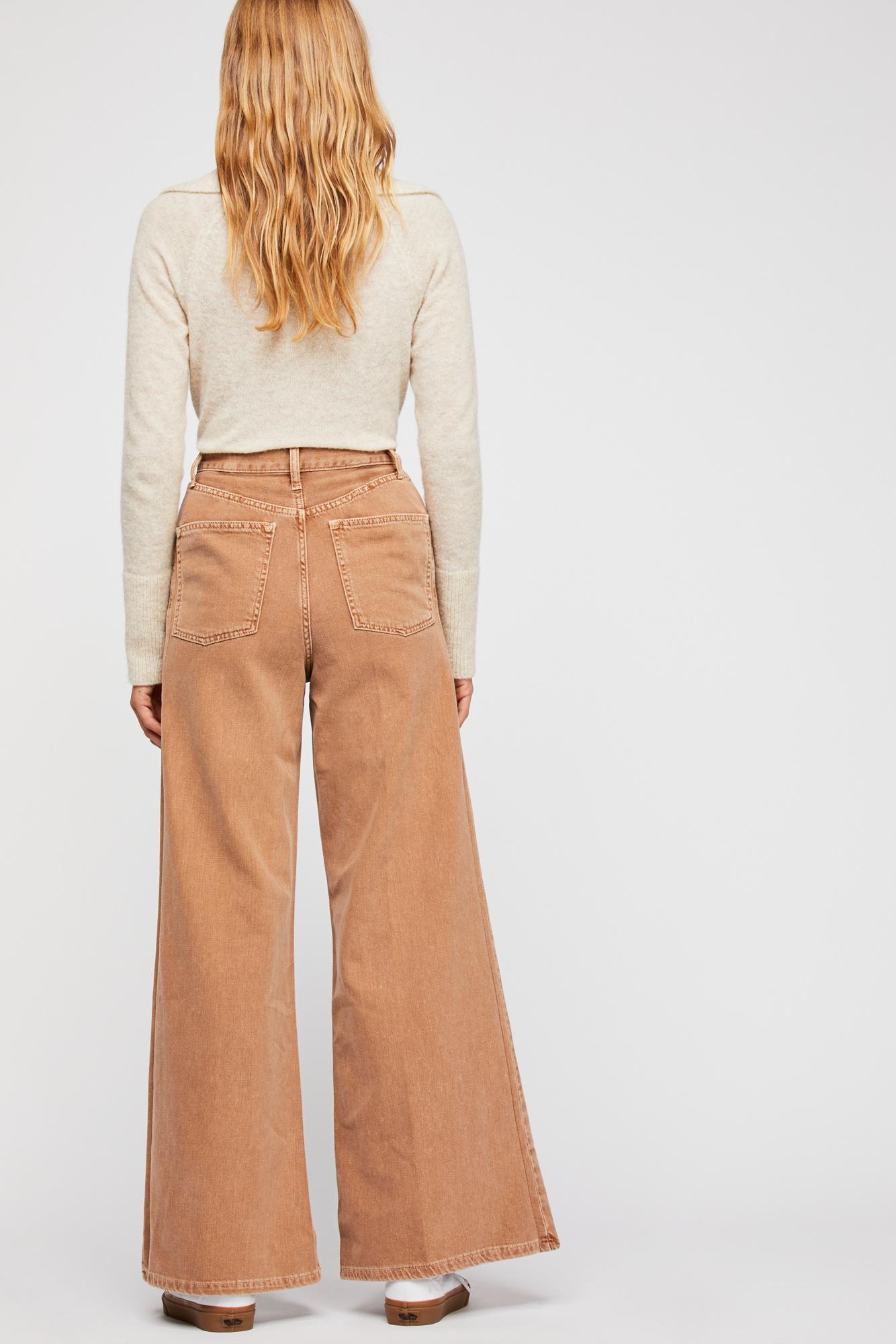 Free People Denim Super High-rise Wide-leg Jeans in Brown - Lyst