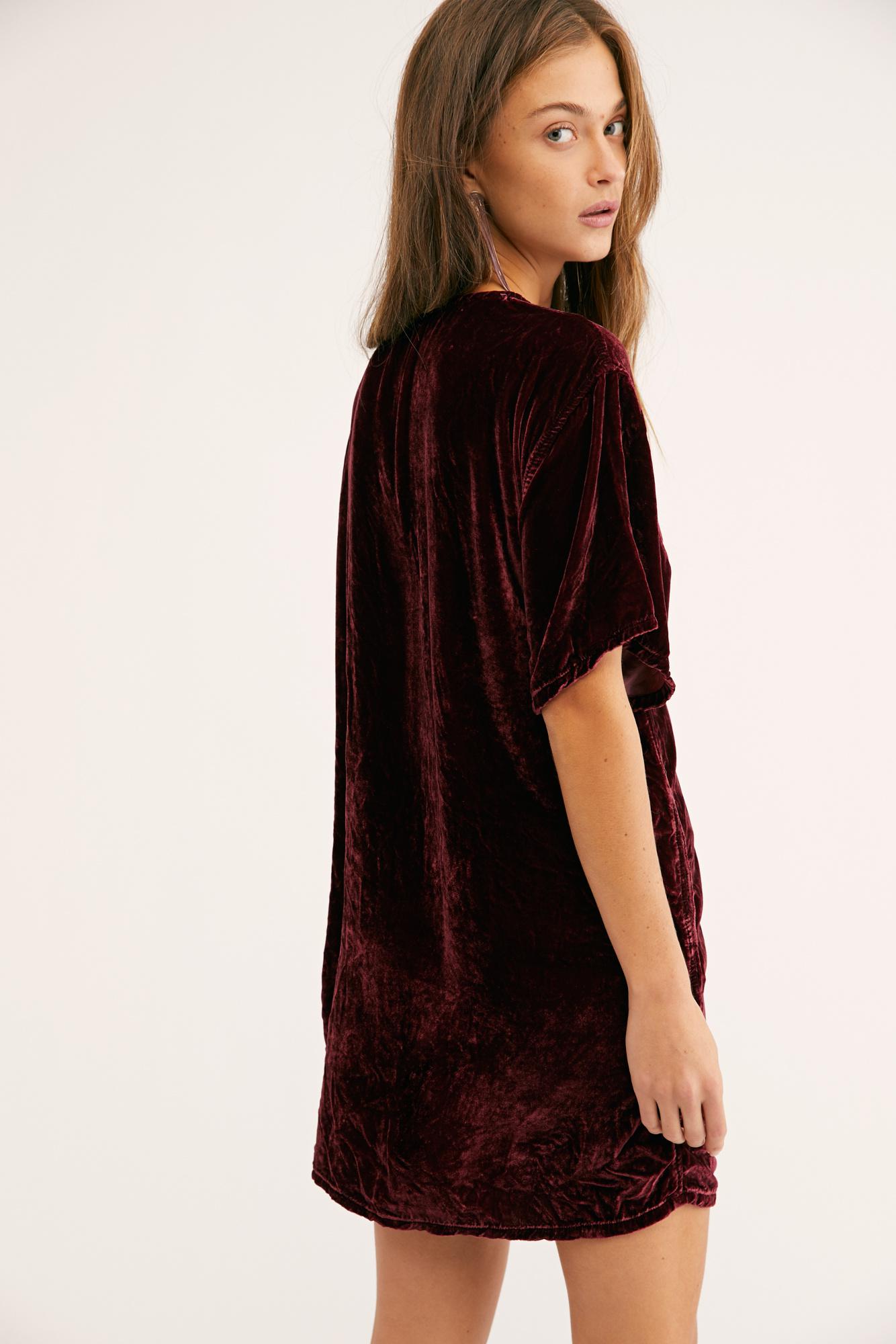 Free People Crushed Velvet T-shirt Dress By Cp Shades in Red - Lyst