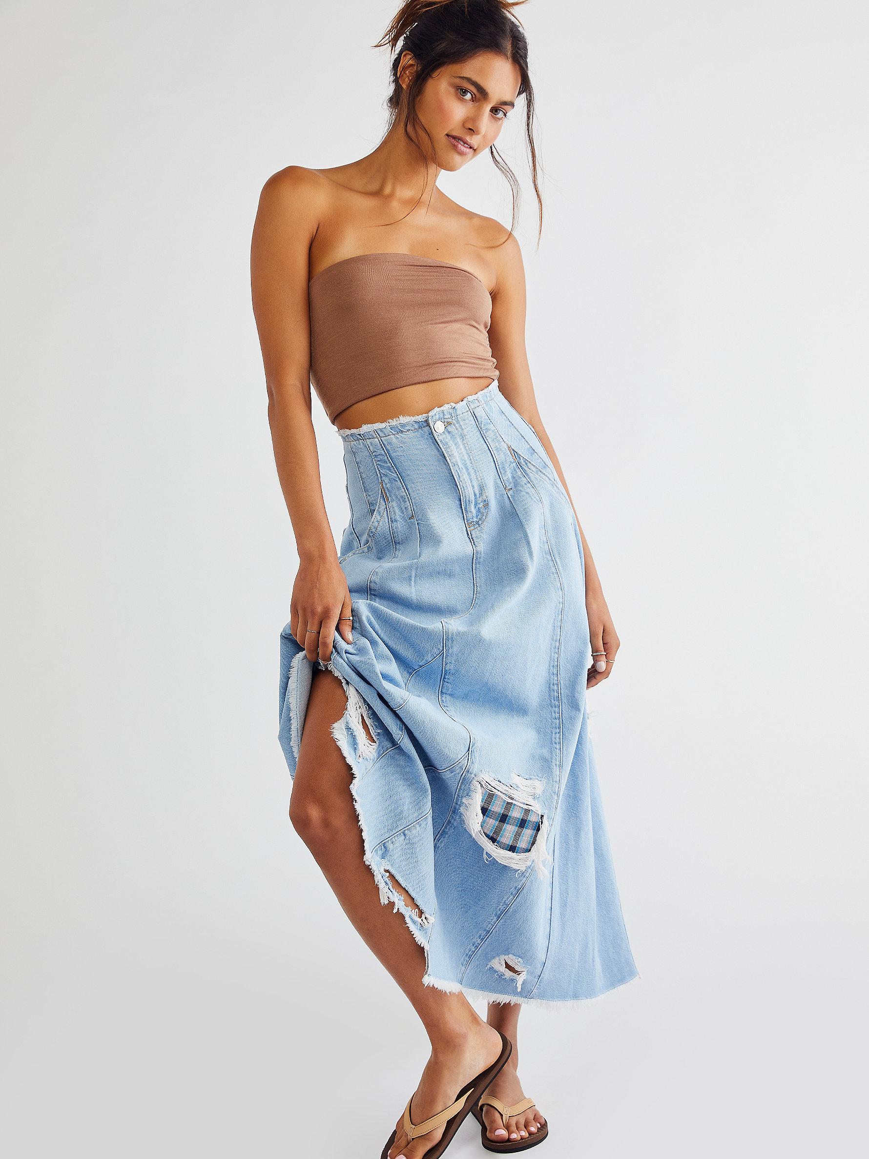 Free People Riptide Maxi Skirt in Blue 