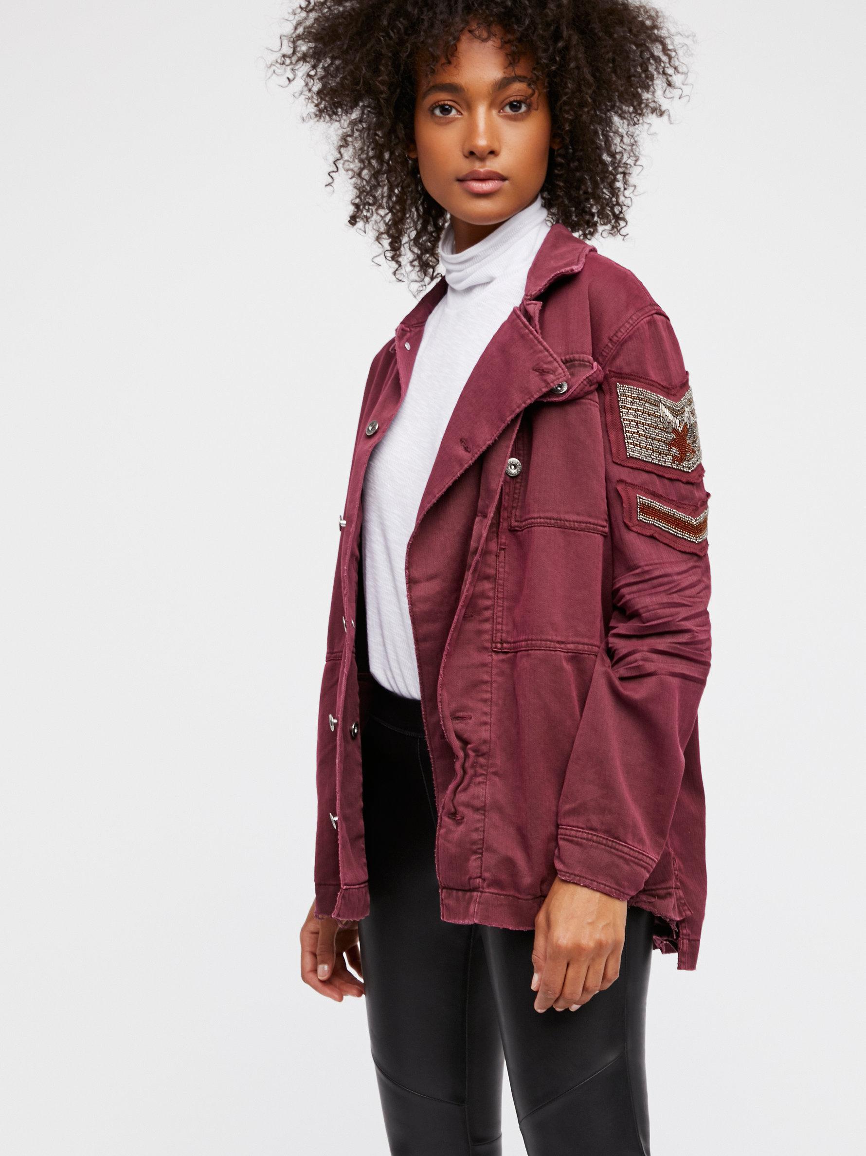 Free People Embellished Military Shirt Jacket in Red | Lyst