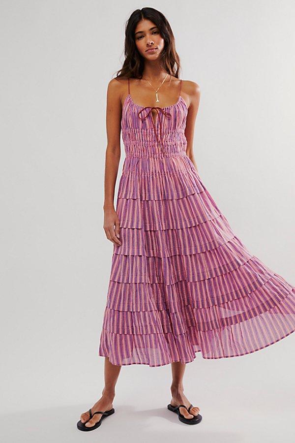 knee length dresses for ladies Free People Going Steady Midi in Taupe Combo main image 1