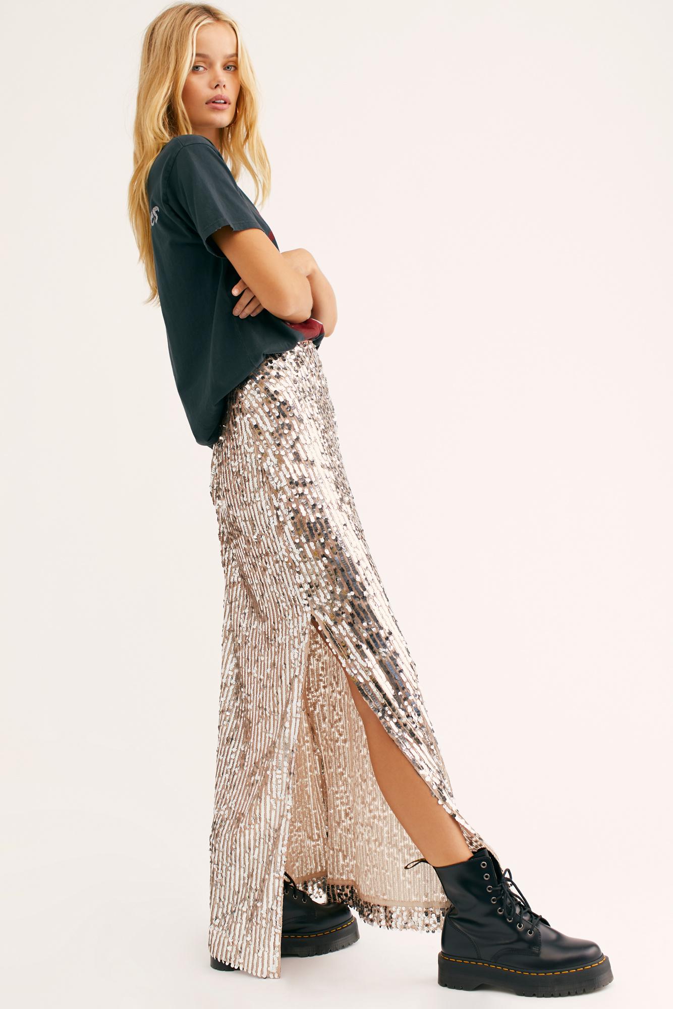 Free People Synthetic Sea Shell Sequin Maxi Skirt - Lyst