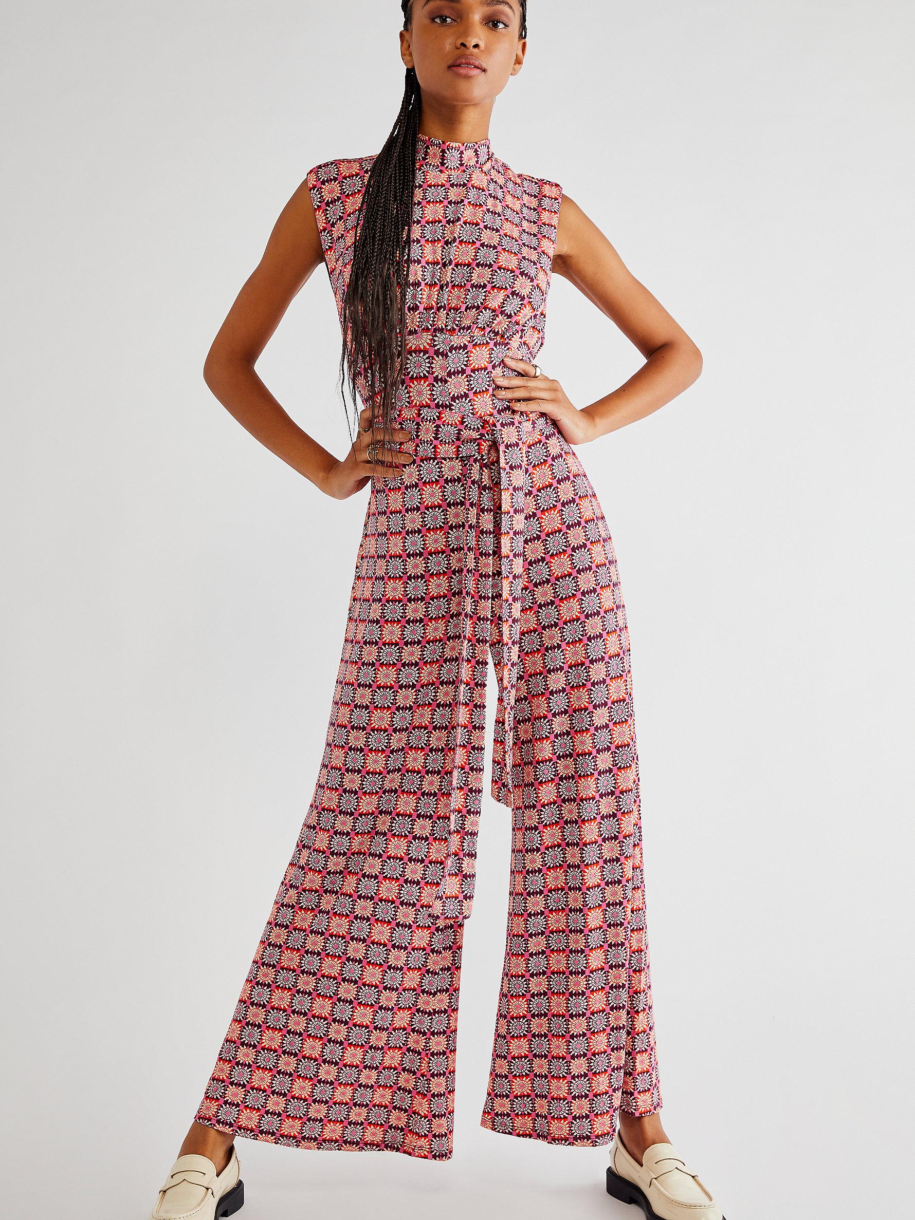 Red sales check jumpsuit