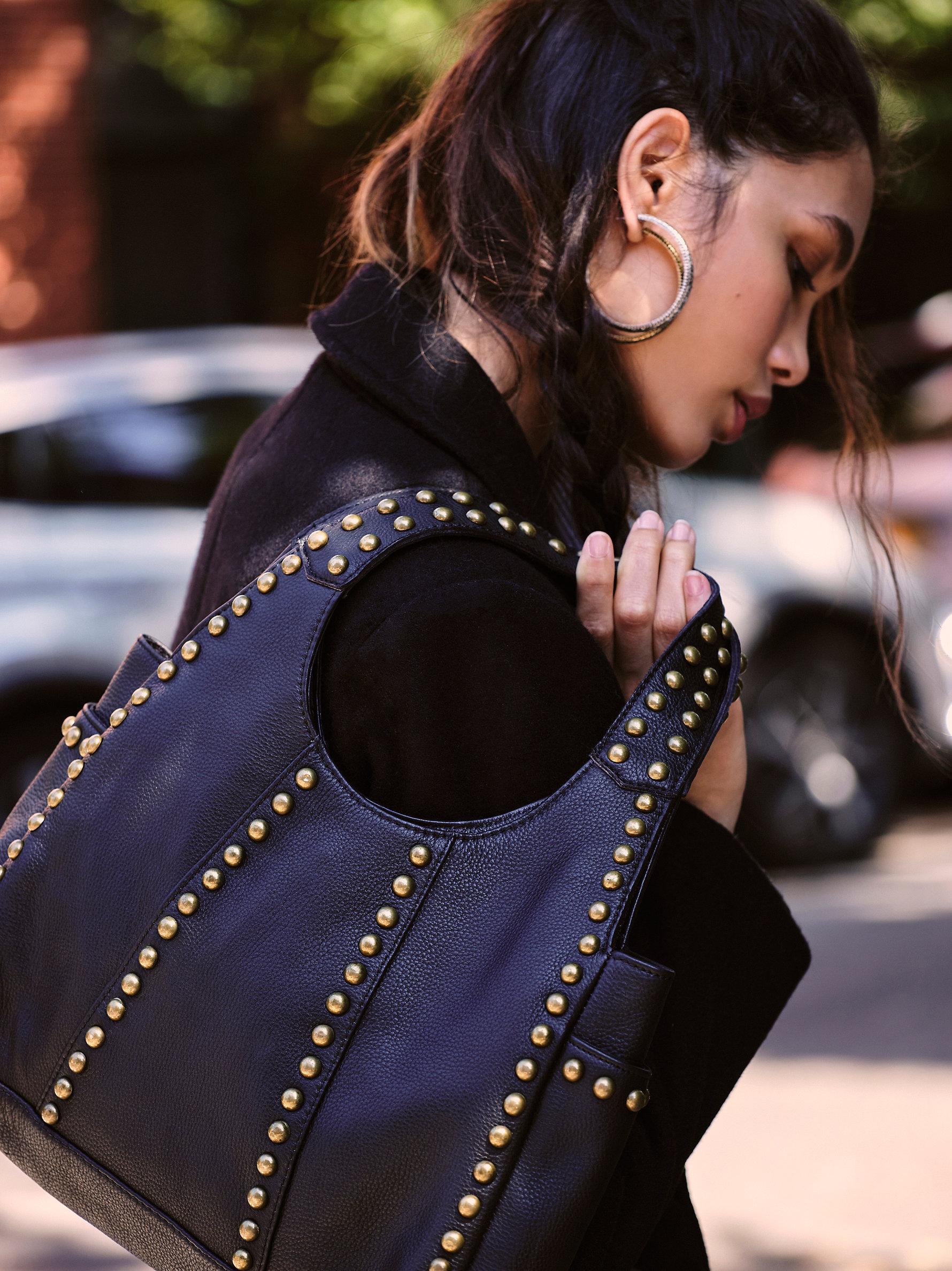 Black studded clutch bag sale