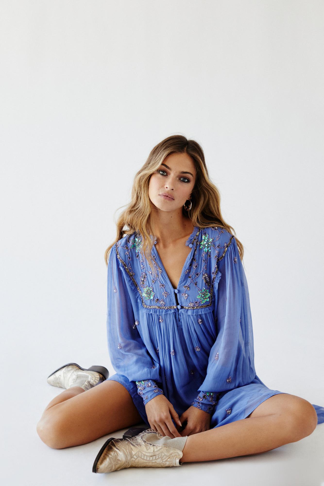 Free People Bali Golden Sun Sequin Party Dress in Blue - Lyst