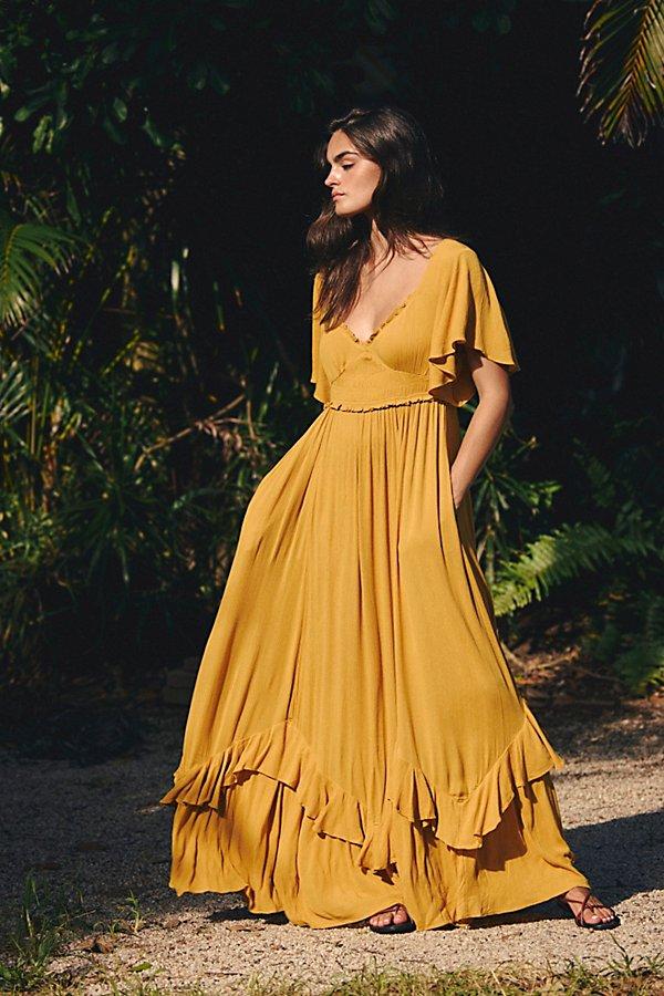 free people yellow dress Free People Sheer Bliss Maxi Dress In Anise Flower in Anise Flower