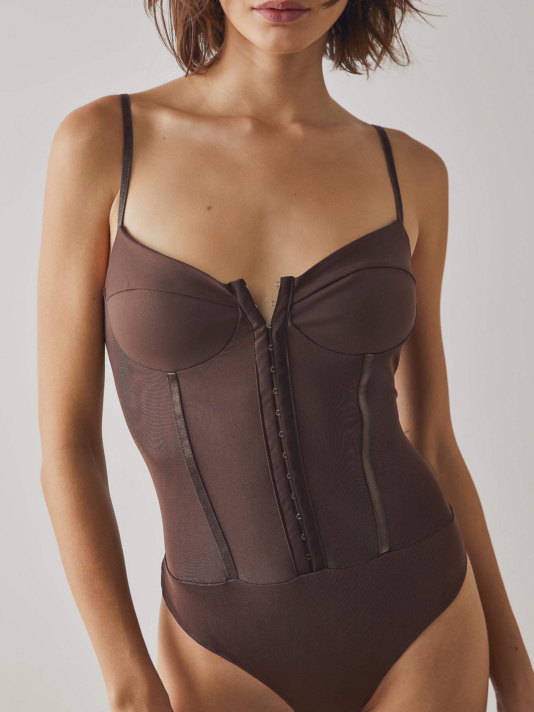 Free People Night Rhythm Corset Bodysuit in Brown